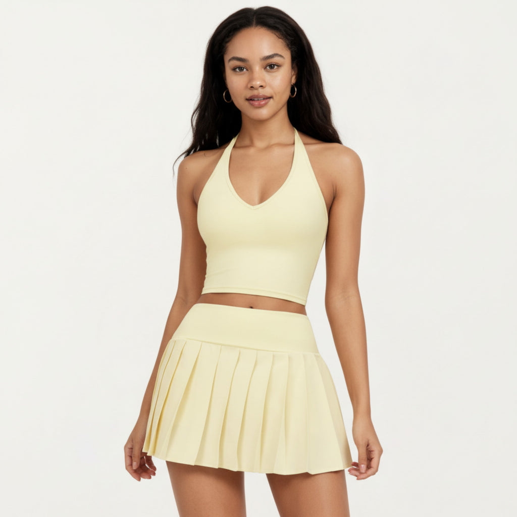 Anna-Kaci Active Women's Halter Neck Fitted Active Top with V Neckline and Smooth Stretch Support