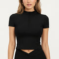Anna-Kaci Active Women's Short Sleeve Zip Front Fitted Active Top with Mock Neck and Ribbed Stretch Fabric