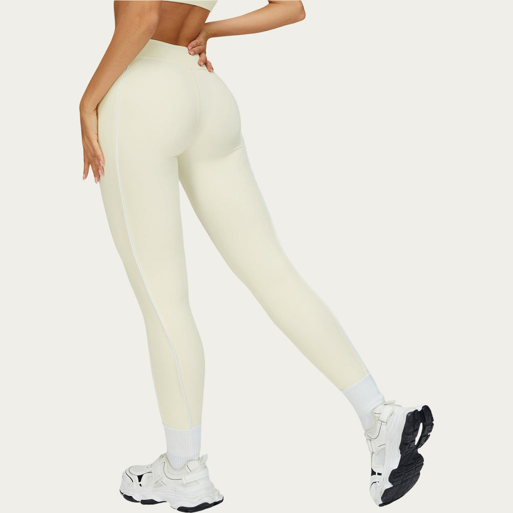 Anna-Kaci Active Women's High Waist Performance Leggings with Contrast Piping and Sculpting Stretch Fit