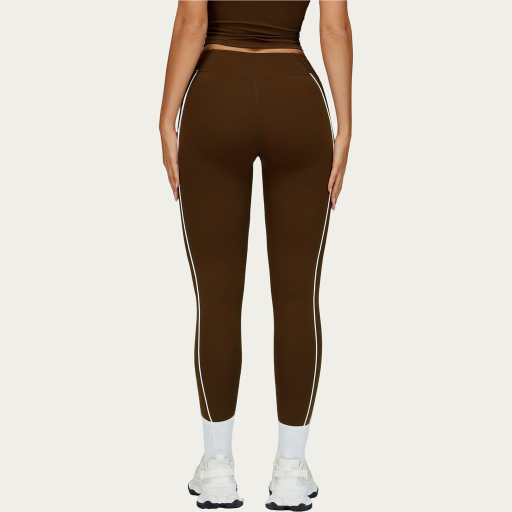 Anna-Kaci Active Women's High Waist Performance Leggings with Contrast Piping and Sculpting Stretch Fit