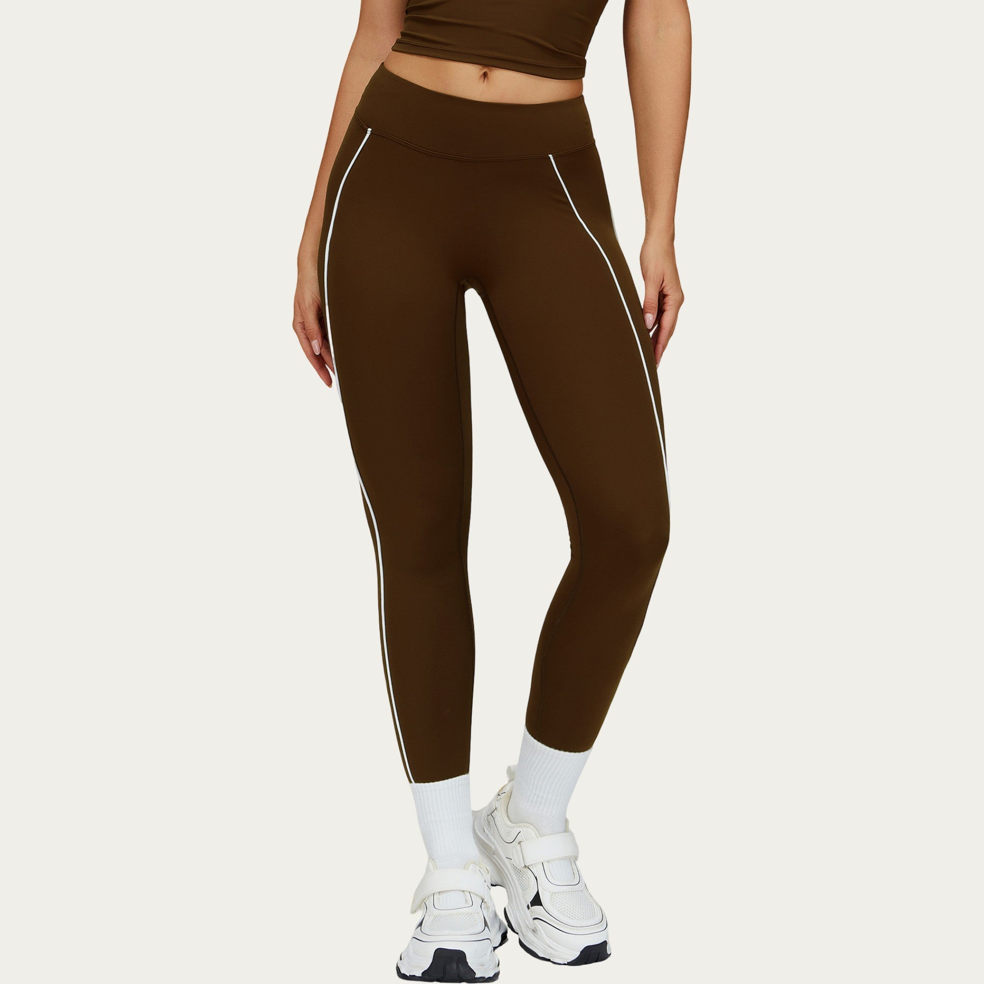 Anna-Kaci Active Women's High Waist Performance Leggings with Contrast Piping and Sculpting Stretch Fit