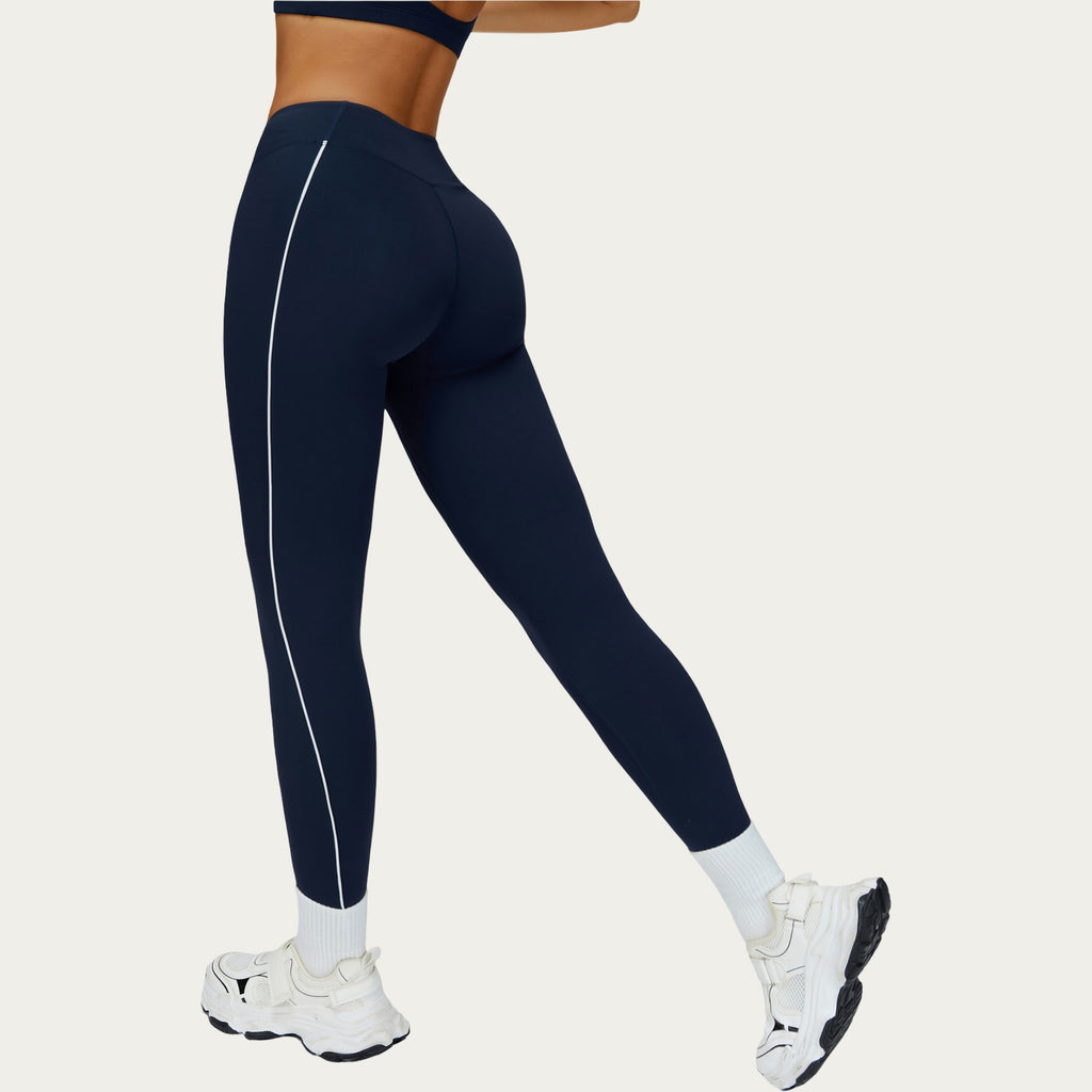 Anna-Kaci Active Women's High Waist Performance Leggings with Contrast Piping and Sculpting Stretch Fit