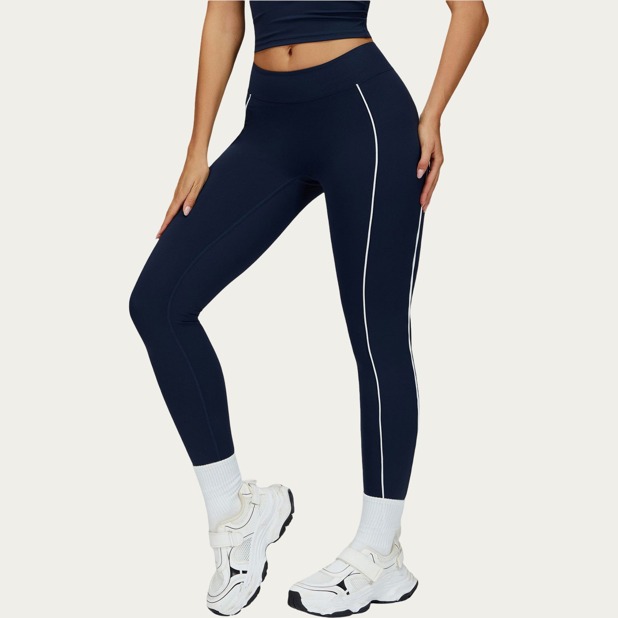 Anna-Kaci Active Women's High Waist Performance Leggings with Contrast Piping and Sculpting Stretch Fit