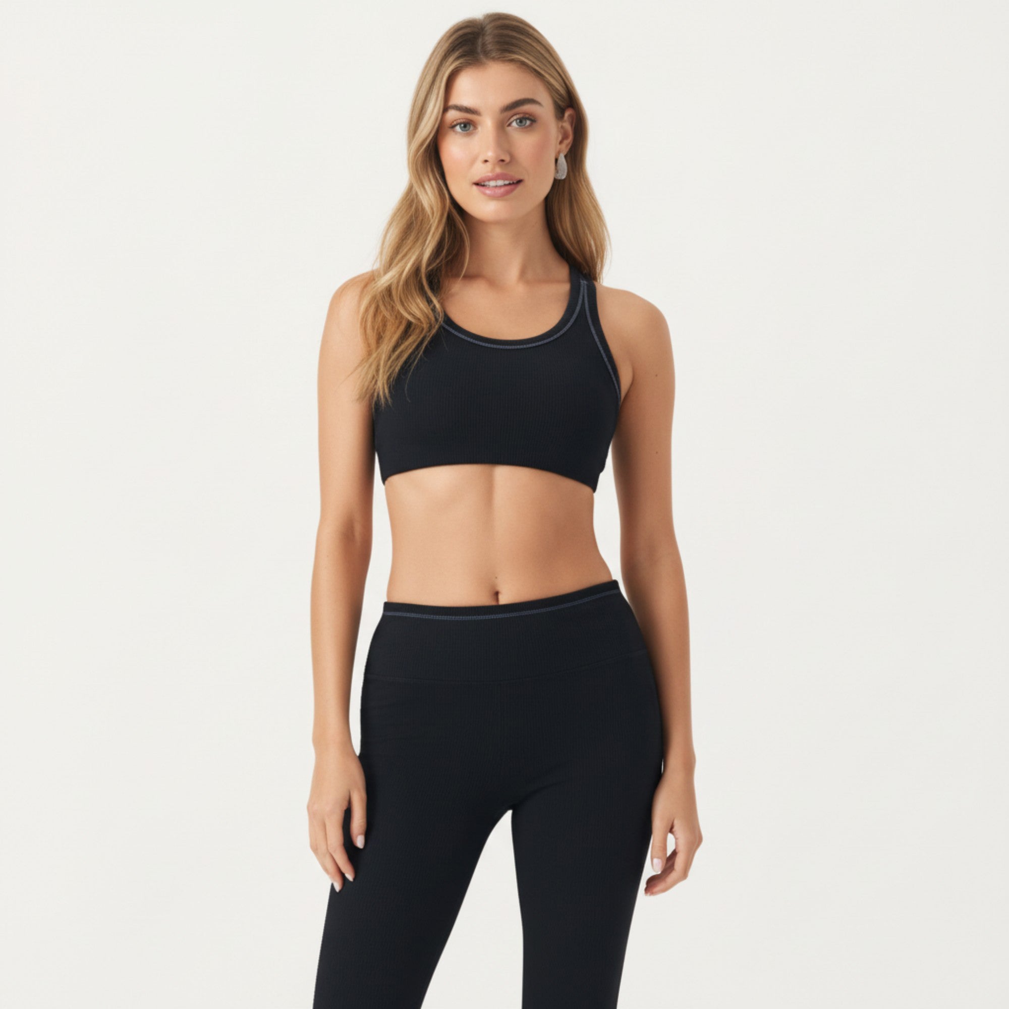 Anna-Kaci Active Women's Ribbed Racerback Sports Bra with Scoop Neck and Medium Support