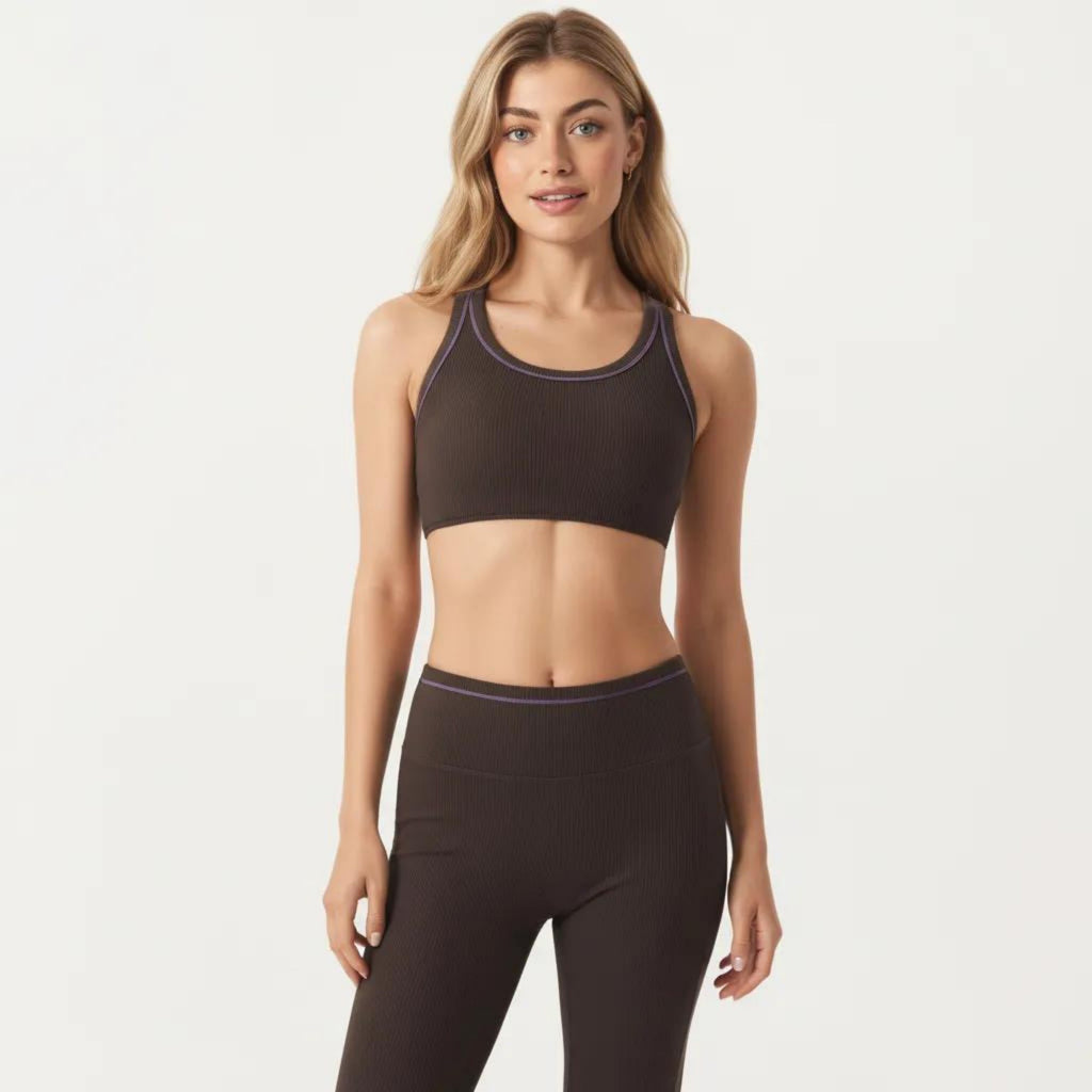 Anna-Kaci Active Women's Ribbed Racerback Sports Bra with Scoop Neck and Medium Support