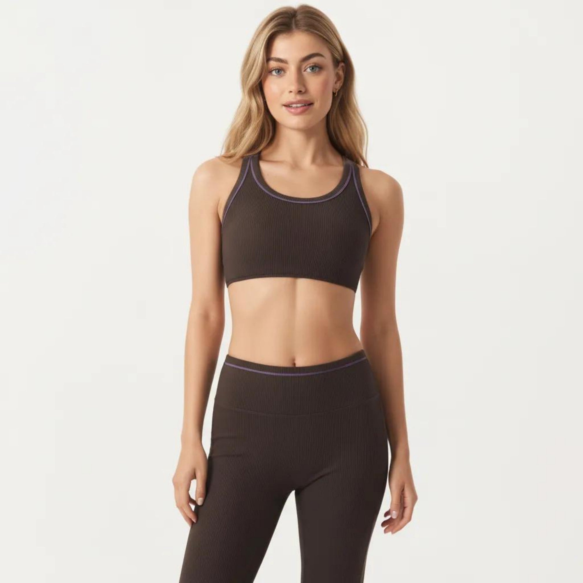 Anna-Kaci Active Women's Ribbed Racerback Sports Bra with Scoop Neck and Medium Support