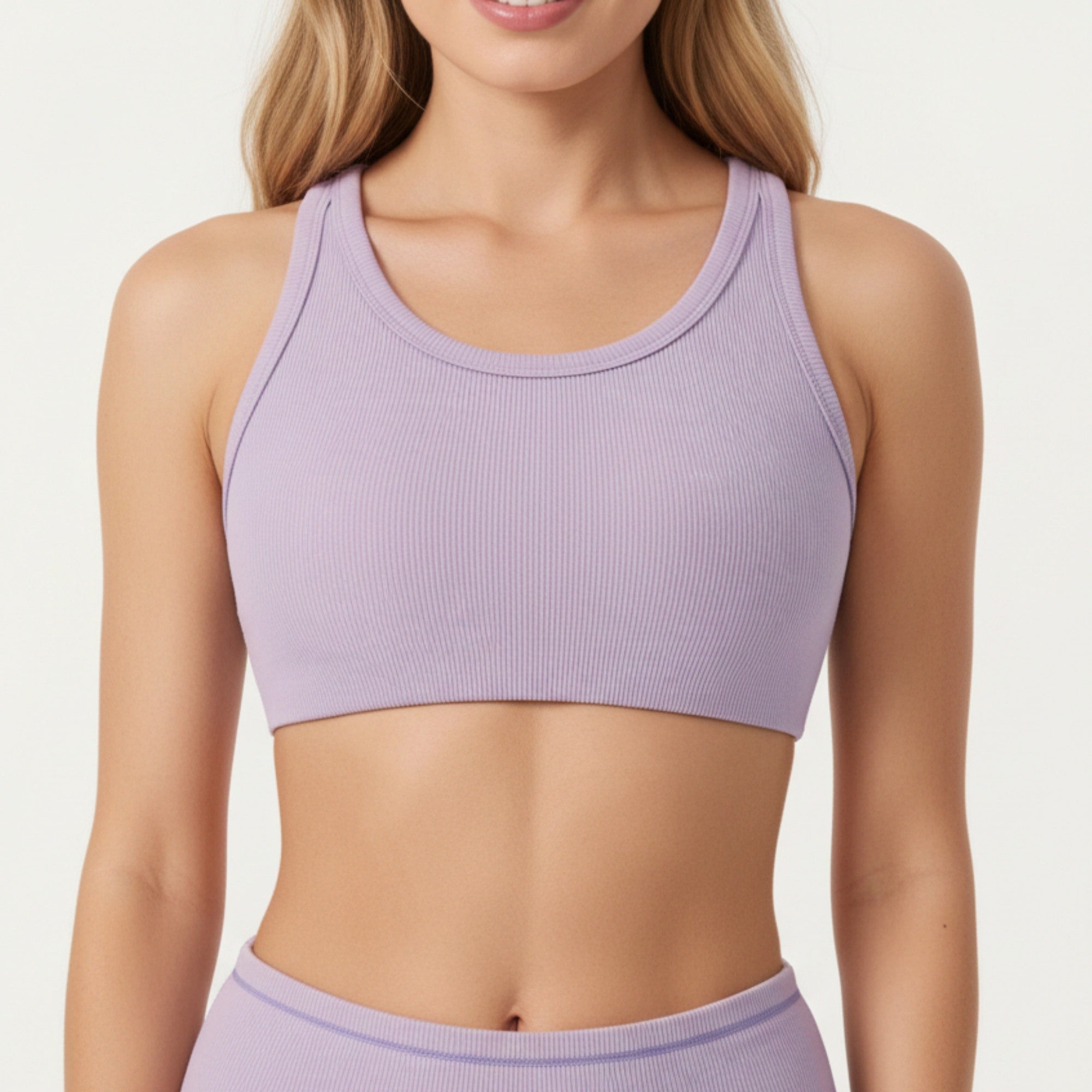 Anna-Kaci Active Women's Ribbed Racerback Sports Bra with Scoop Neck and Medium Support