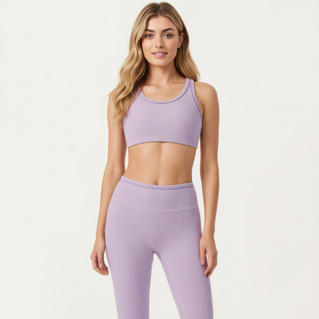 Anna-Kaci Active Women's Ribbed Racerback Sports Bra with Scoop Neck and Medium Support
