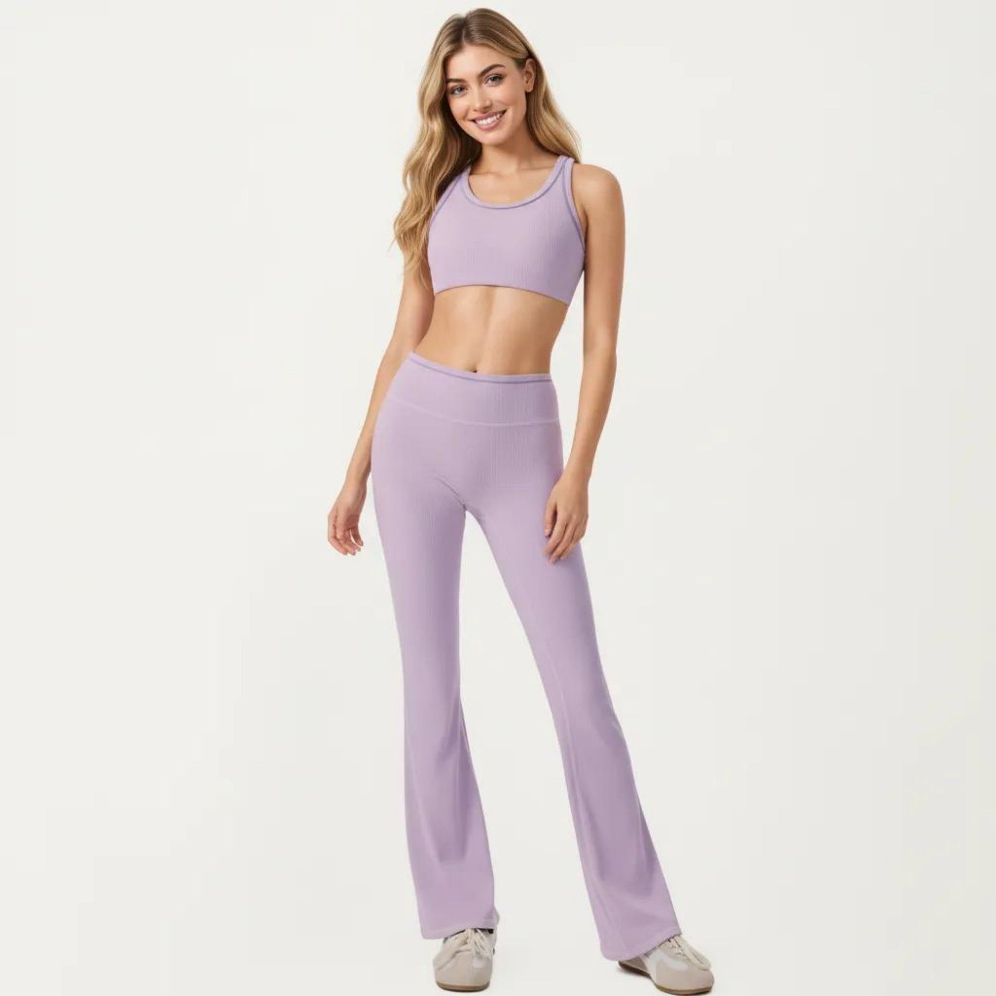 Anna-Kaci Active Women's Ribbed Racerback Sports Bra with Scoop Neck and Medium Support