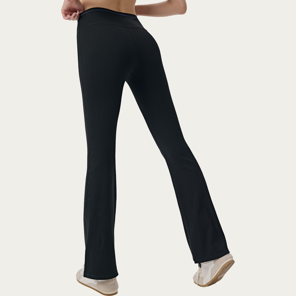 Anna-Kaci Active Women's High Waist Ribbed Active Flare Pants with Stretch Performance Fabric