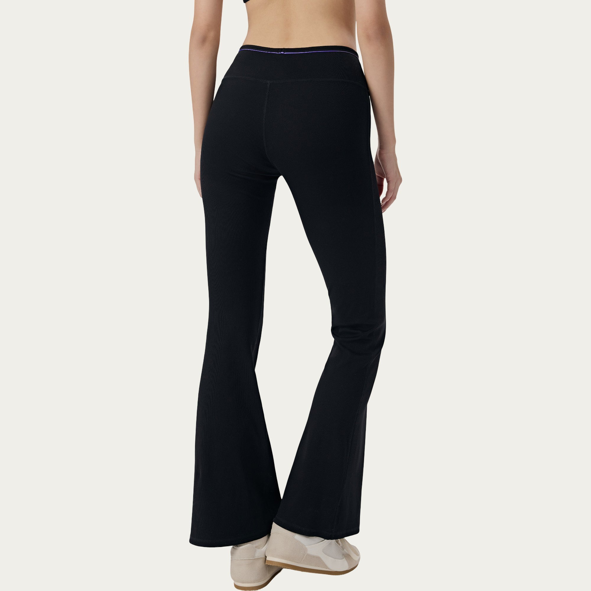 Anna-Kaci Active Women's High Waist Ribbed Active Flare Pants with Stretch Performance Fabric