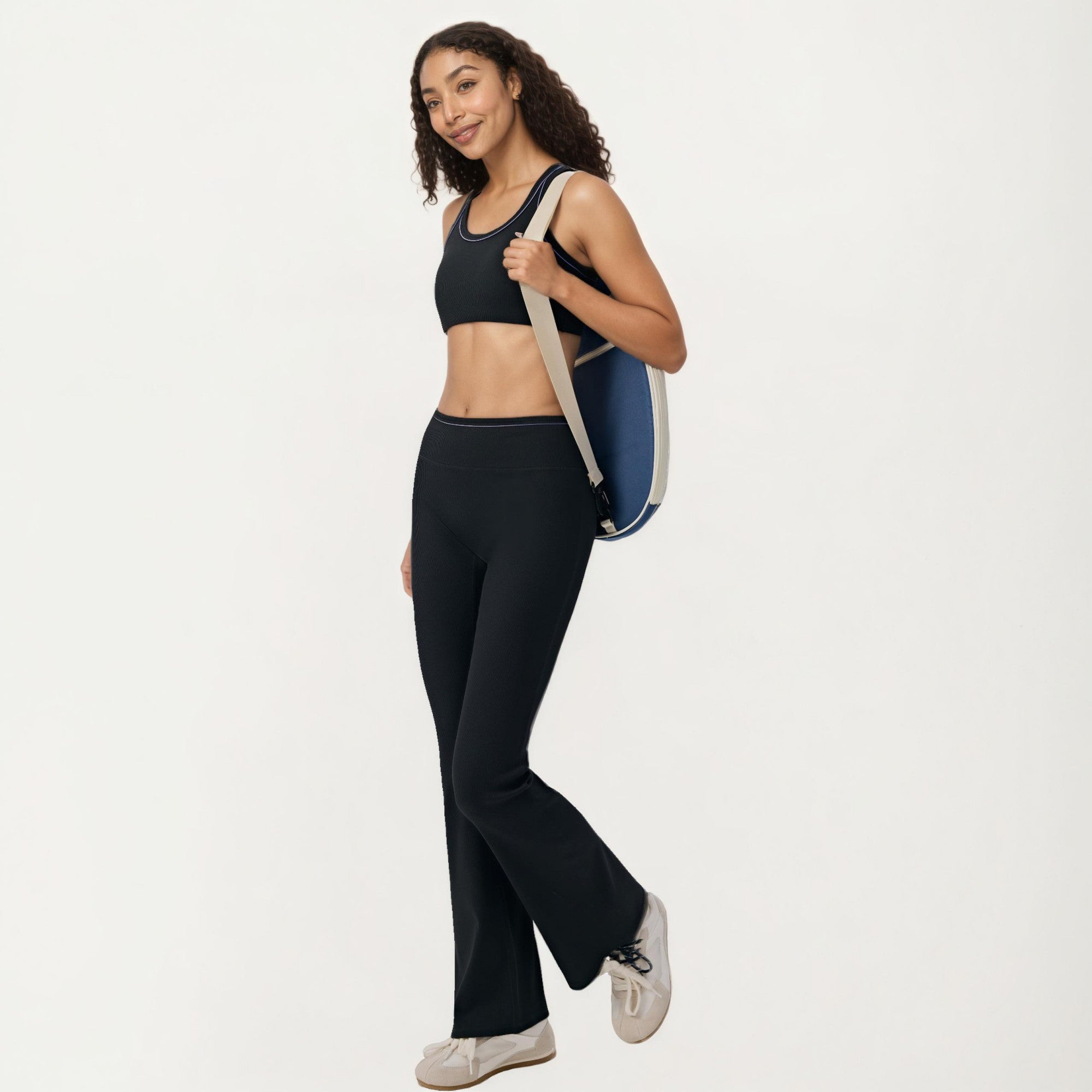 Anna-Kaci Active Women's High Waist Ribbed Active Flare Pants with Stretch Performance Fabric