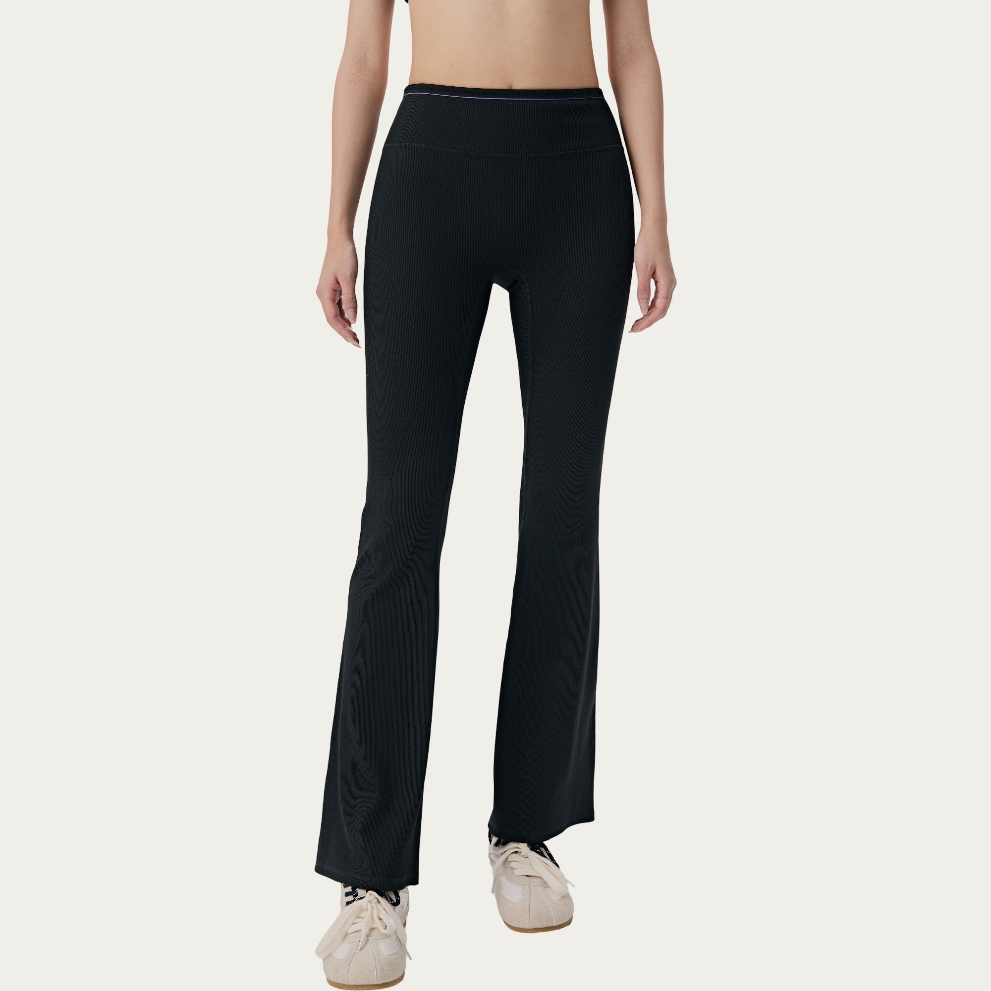 Anna-Kaci Active Women's High Waist Ribbed Active Flare Pants with Stretch Performance Fabric