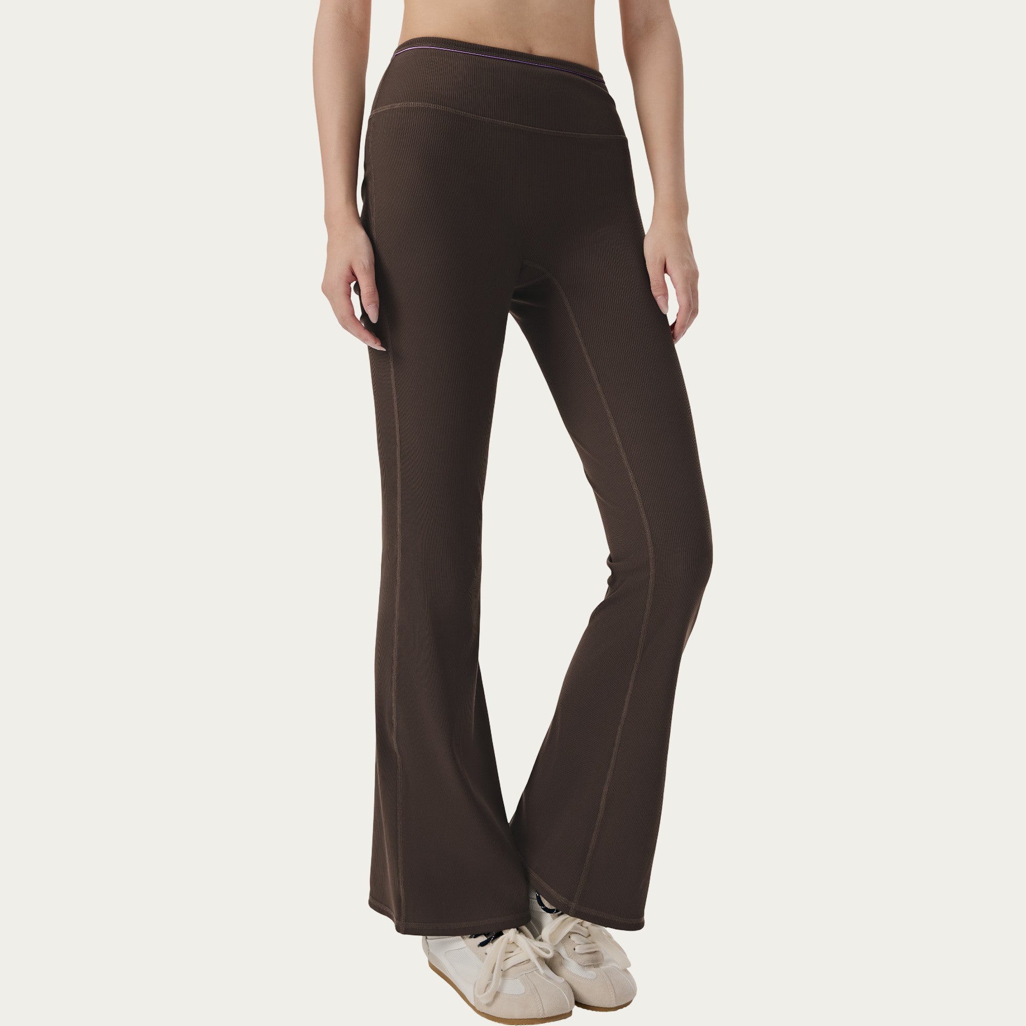 Anna-Kaci Active Women's High Waist Ribbed Active Flare Pants with Stretch Performance Fabric