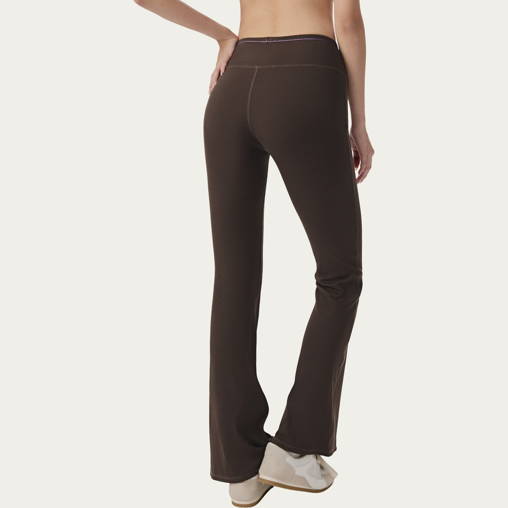 Anna-Kaci Active Women's High Waist Ribbed Active Flare Pants with Stretch Performance Fabric