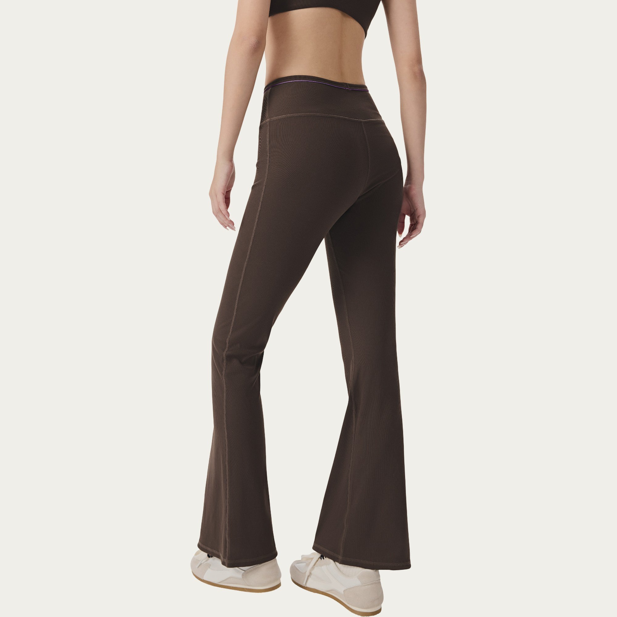 Anna-Kaci Active Women's High Waist Ribbed Active Flare Pants with Stretch Performance Fabric