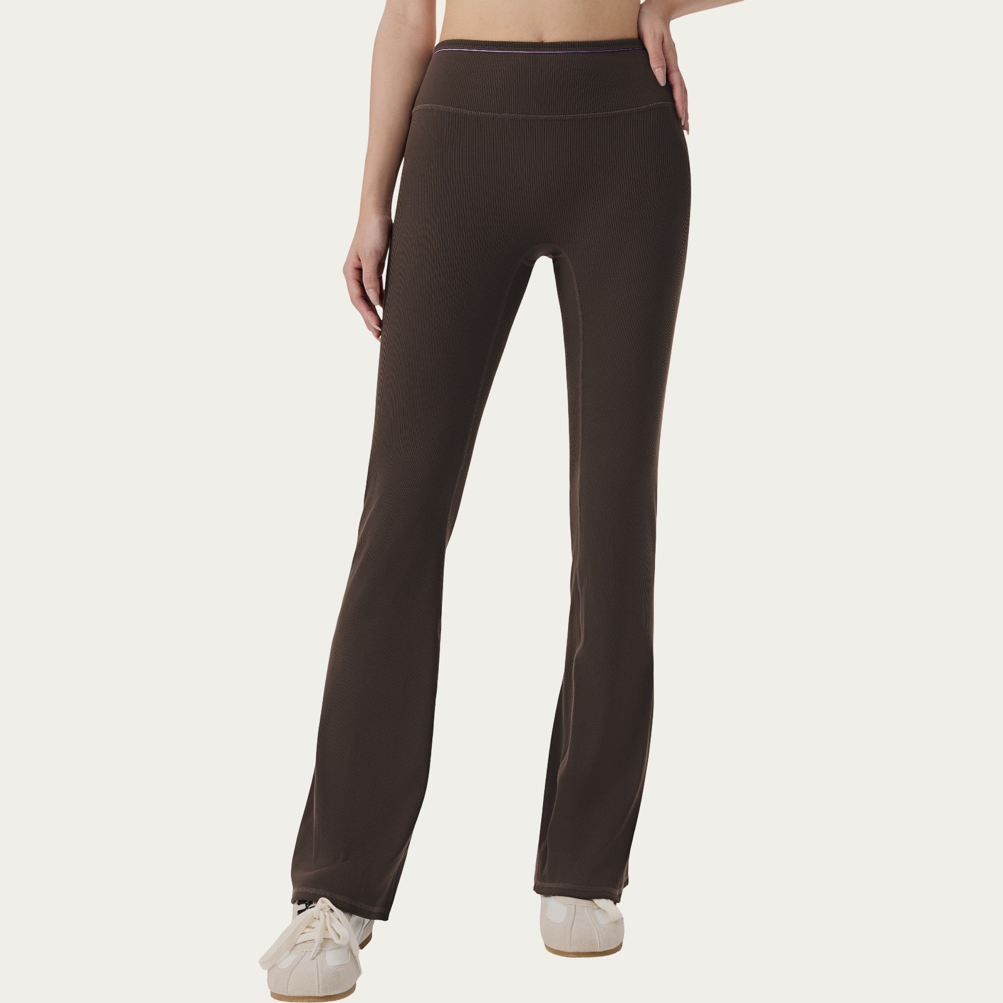 Anna-Kaci Active Women's High Waist Ribbed Active Flare Pants with Stretch Performance Fabric
