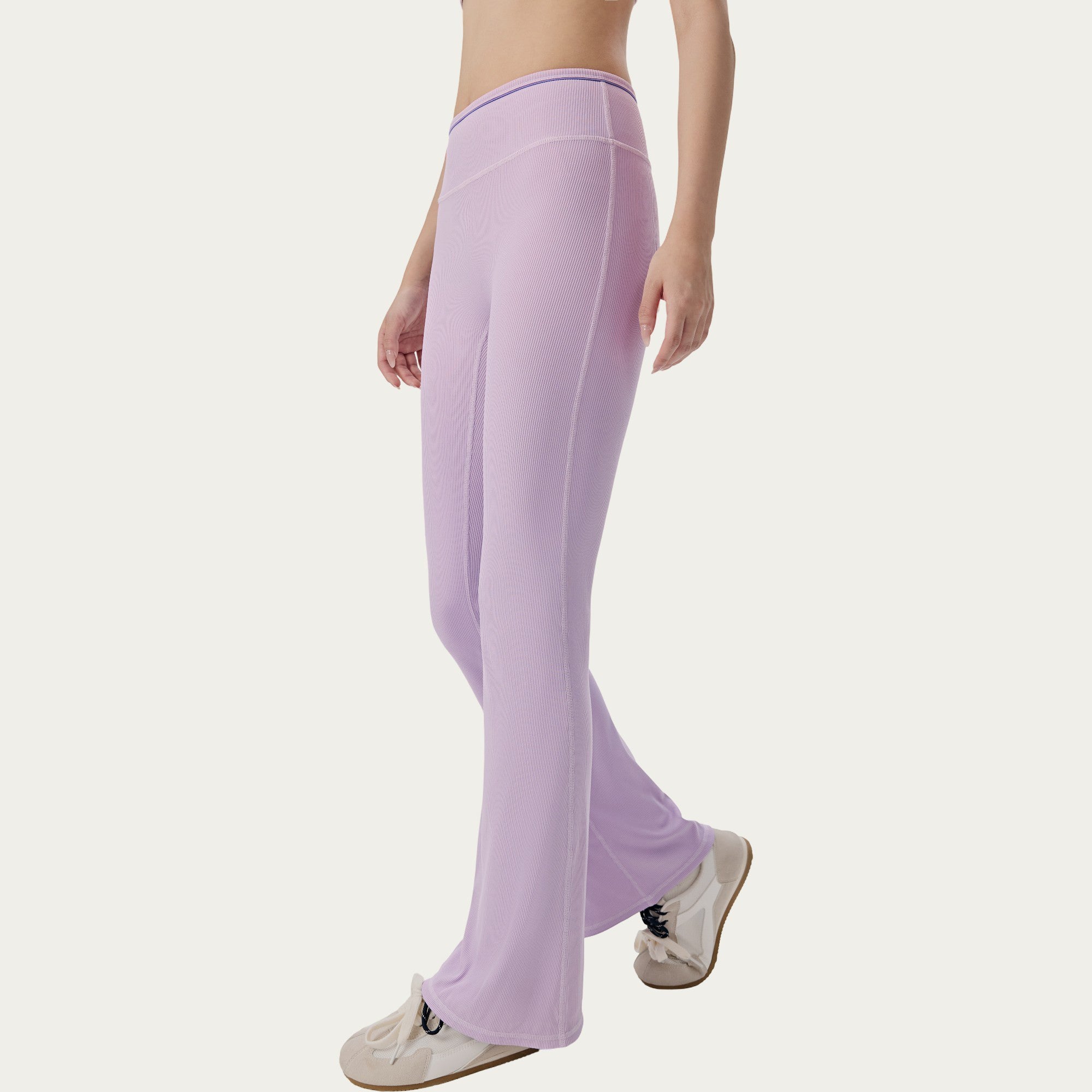 Anna-Kaci Active Women's High Waist Ribbed Active Flare Pants with Stretch Performance Fabric