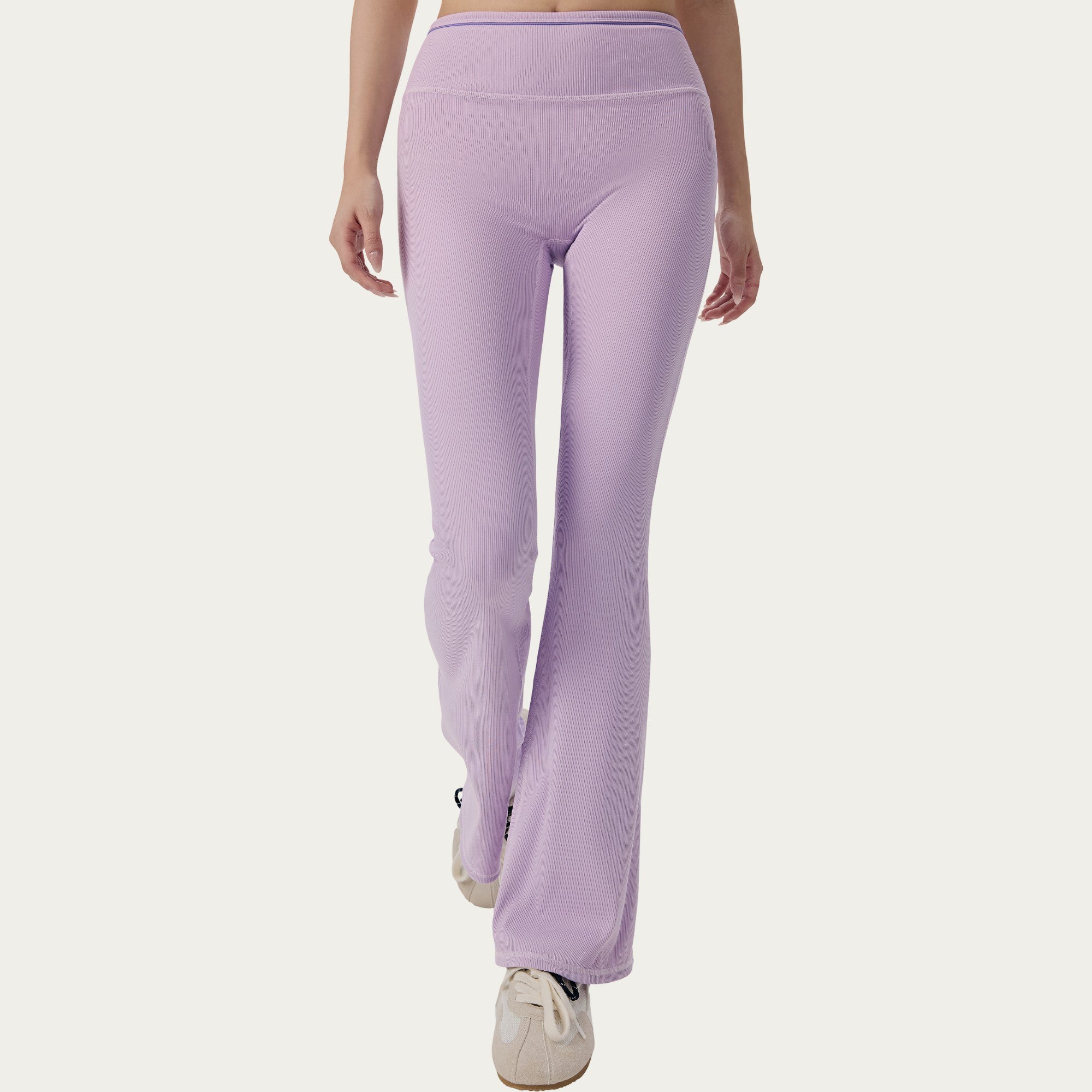 Anna-Kaci Active Women's High Waist Ribbed Active Flare Pants with Stretch Performance Fabric