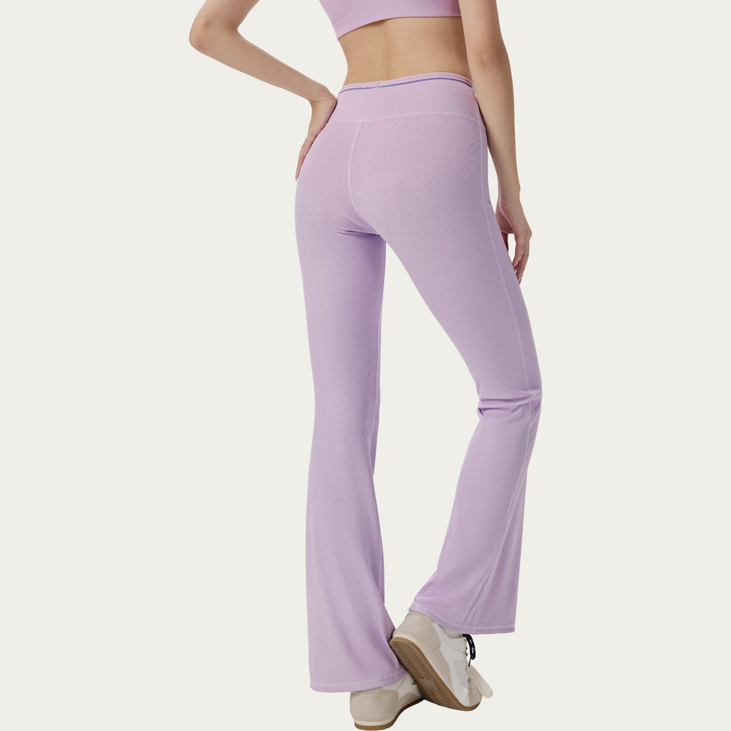 Anna-Kaci Active Women's High Waist Ribbed Active Flare Pants with Stretch Performance Fabric