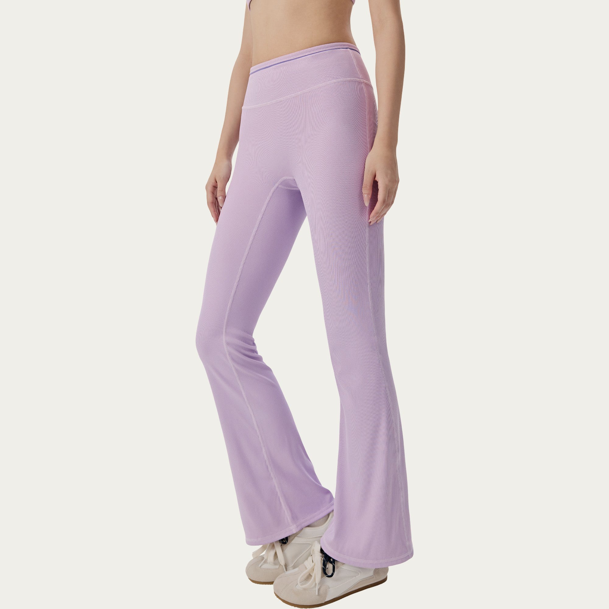 Anna-Kaci Active Women's High Waist Ribbed Active Flare Pants with Stretch Performance Fabric