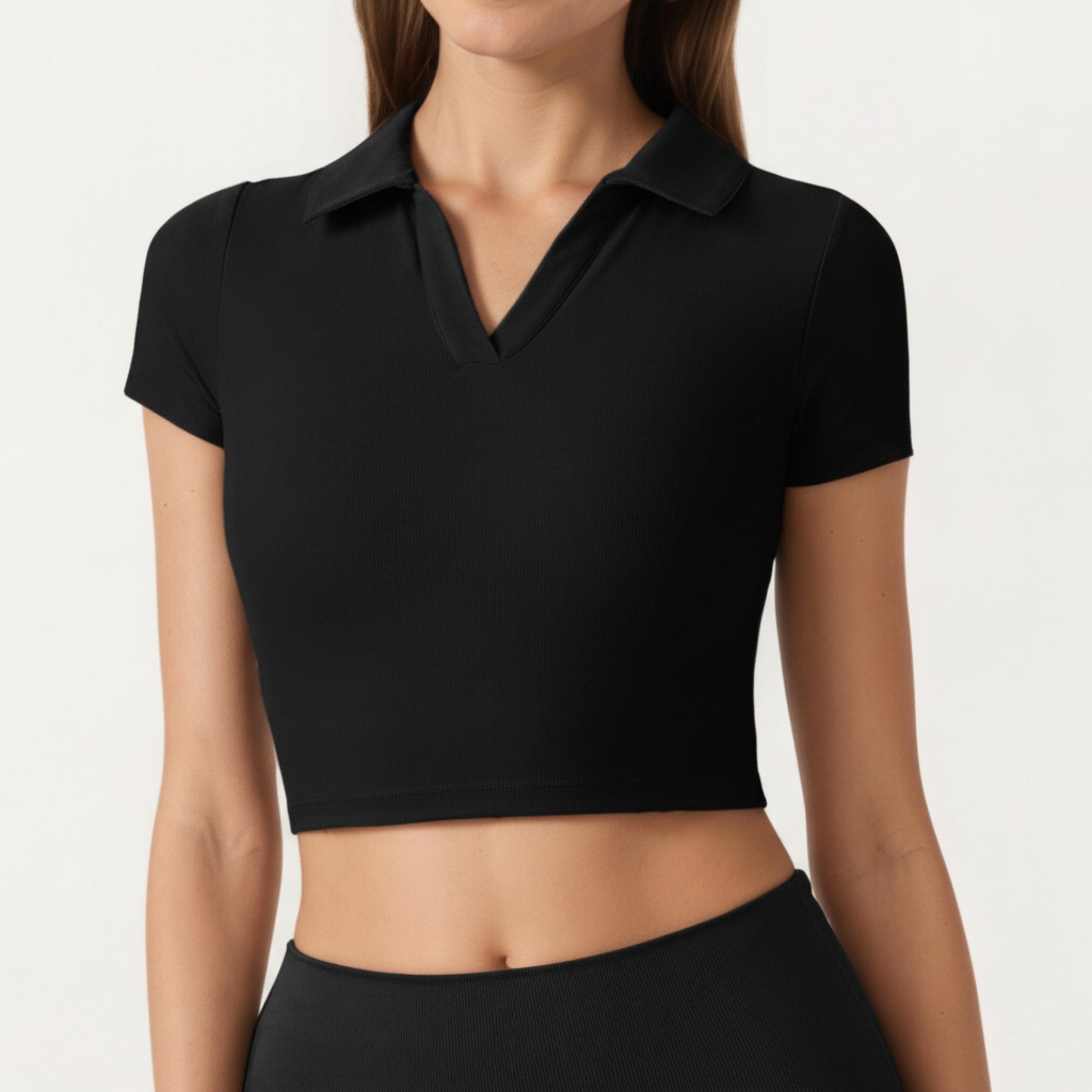 Anna-Kaci Active Women's Short Sleeve Cropped Active Polo Top with Collared V Neck and Stretch Fit