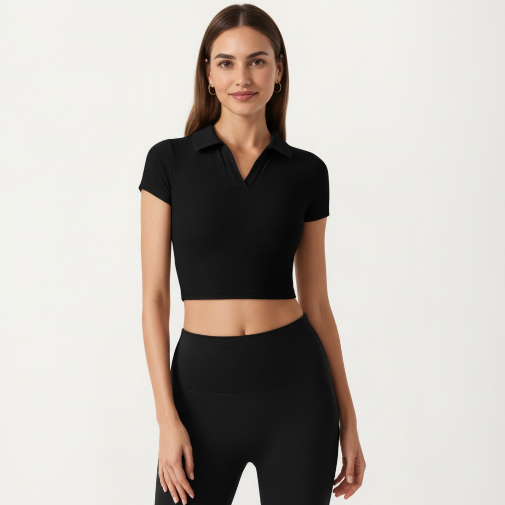 Anna-Kaci Active Women's Short Sleeve Cropped Active Polo Top with Collared V Neck and Stretch Fit