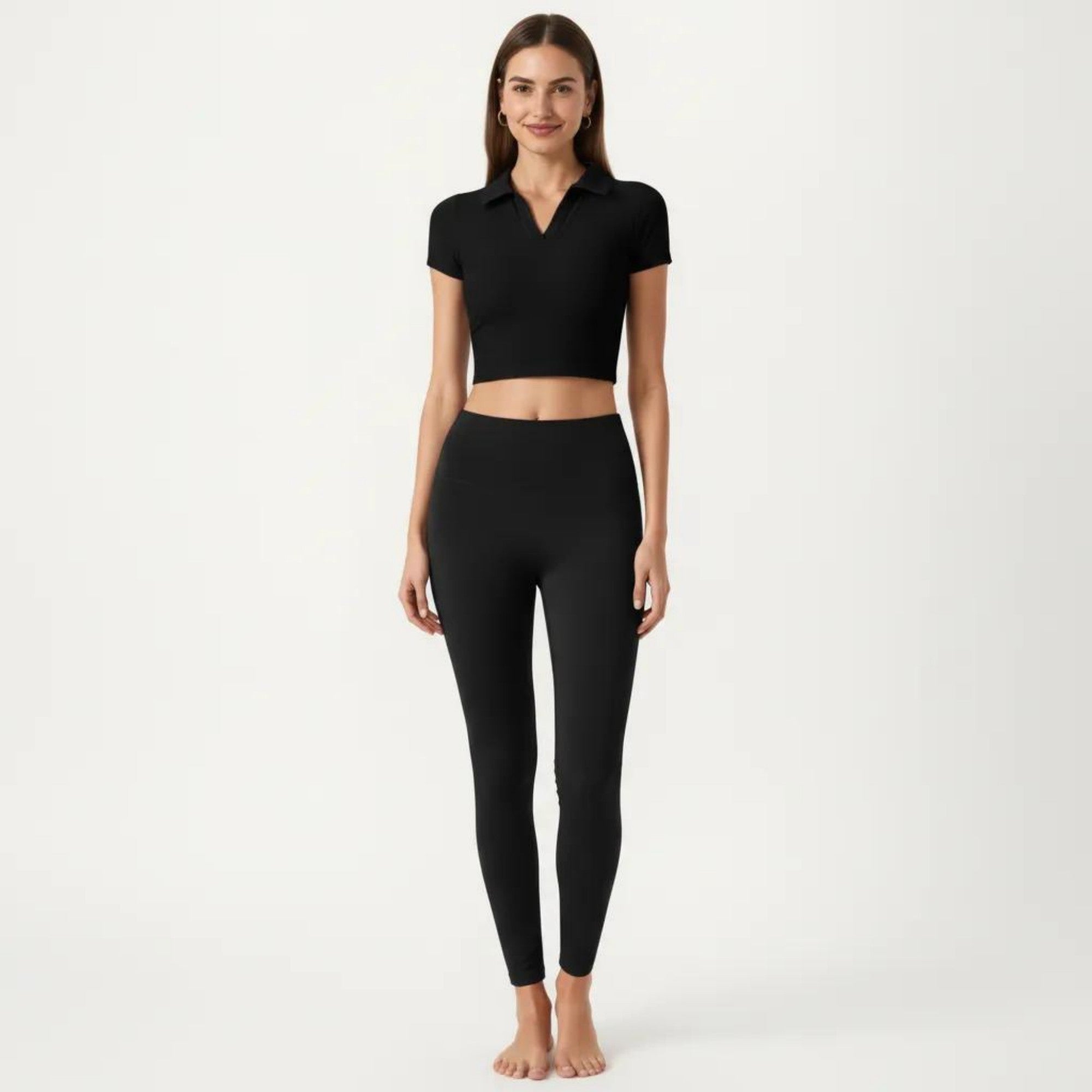 Anna-Kaci Active Women's Short Sleeve Cropped Active Polo Top with Collared V Neck and Stretch Fit