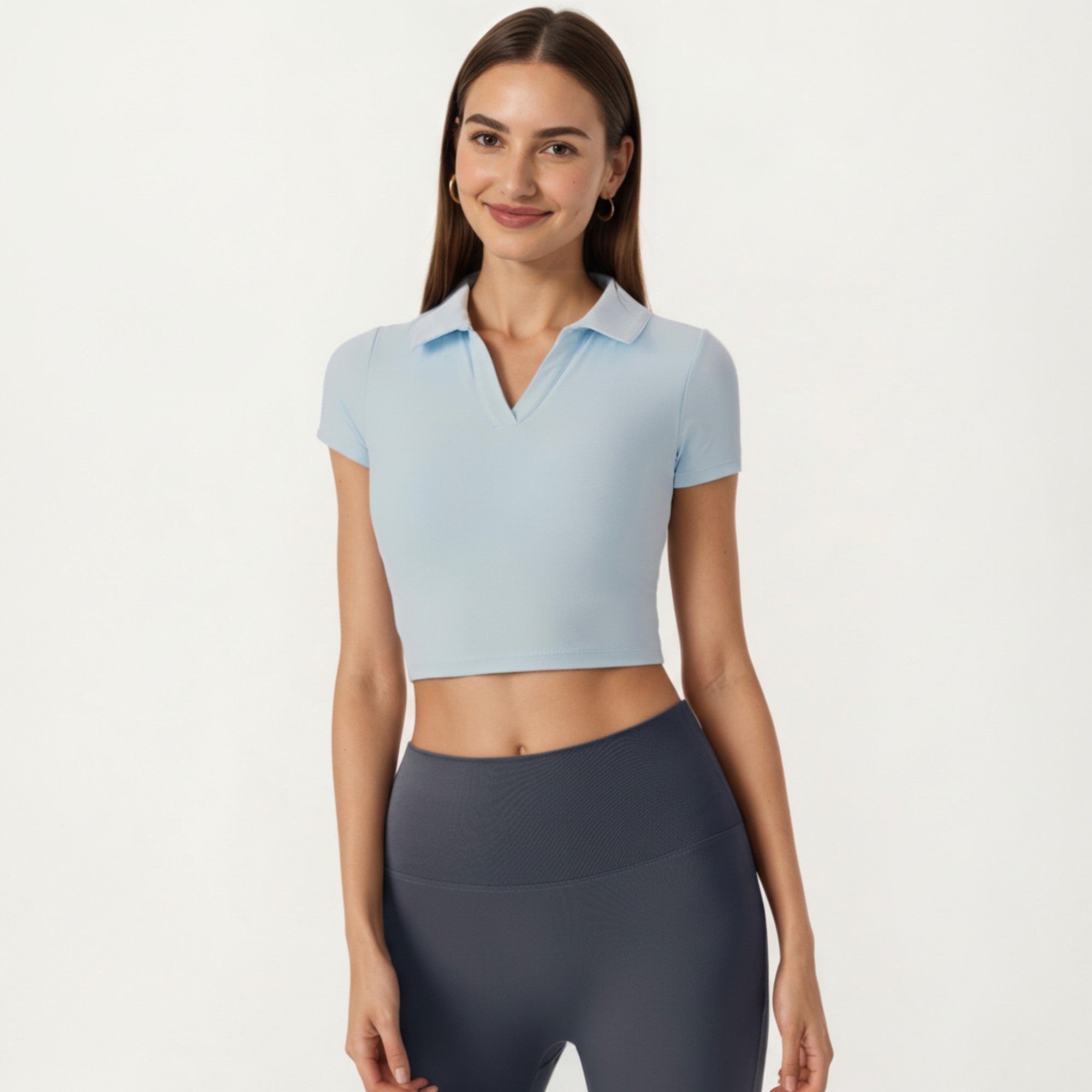 Anna-Kaci Active Women's Short Sleeve Cropped Active Polo Top with Collared V Neck and Stretch Fit