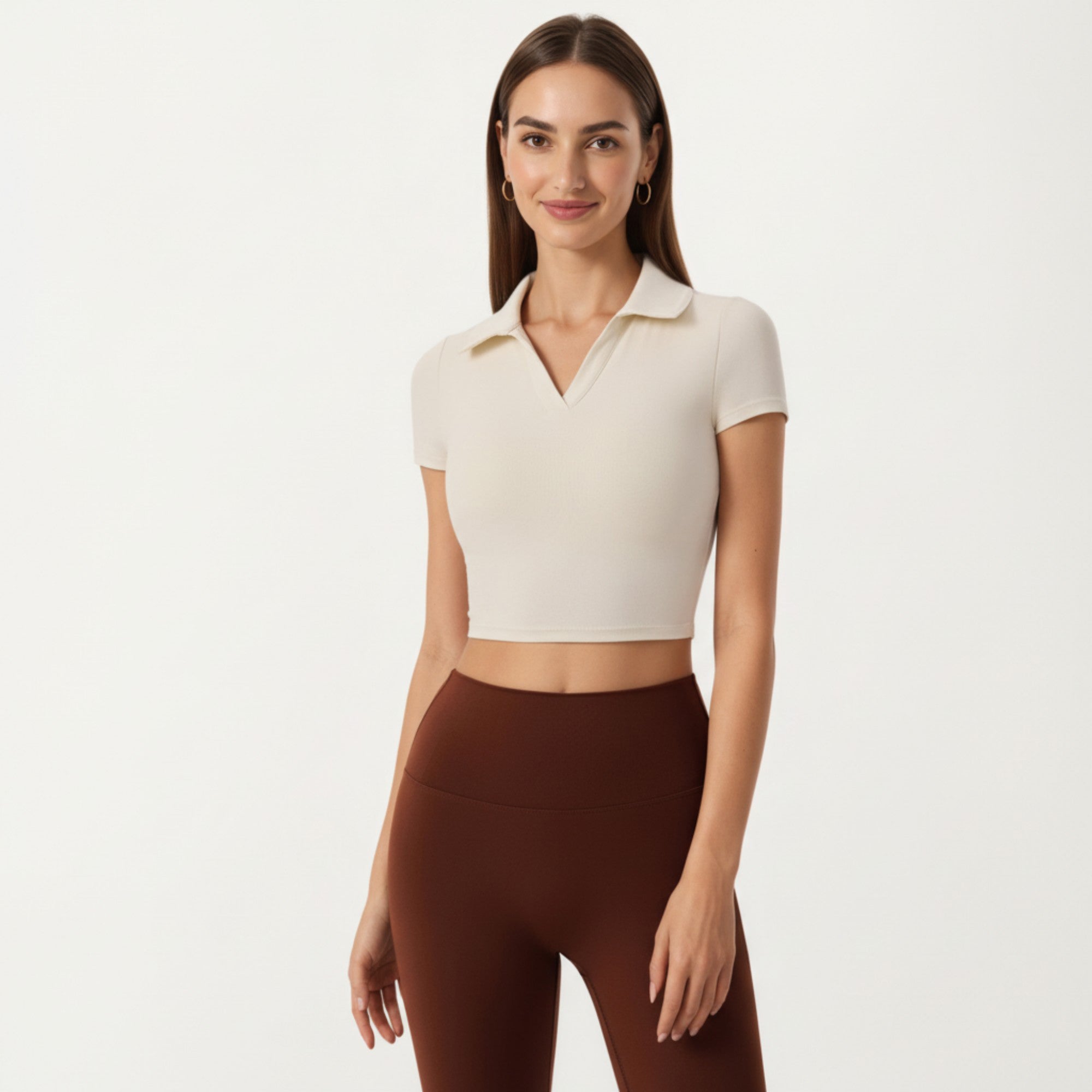 Anna-Kaci Active Women's Short Sleeve Cropped Active Polo Top with Collared V Neck and Stretch Fit