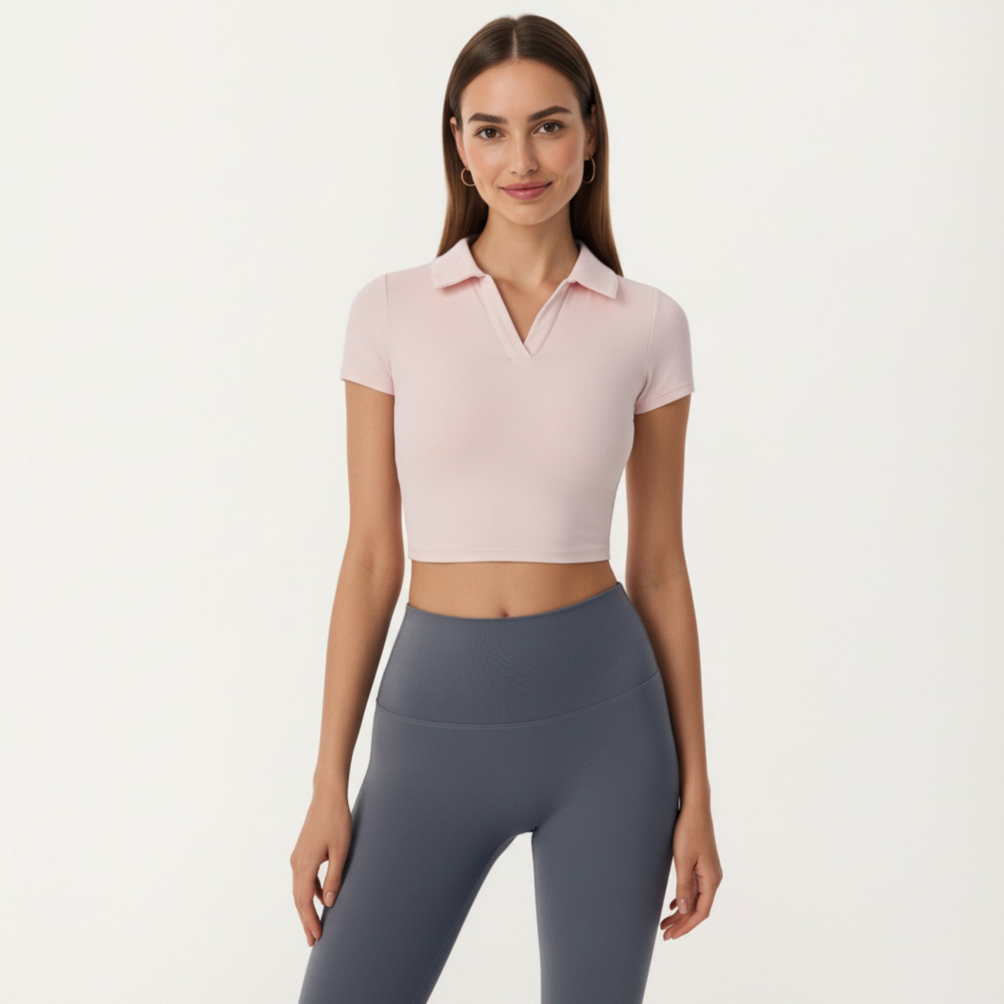 Anna-Kaci Active Women's Short Sleeve Cropped Active Polo Top with Collared V Neck and Stretch Fit