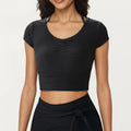 Anna-Kaci Active Women's Short Sleeve Ribbed Active Crop Top with Scoop Neck and Back Strap Detail