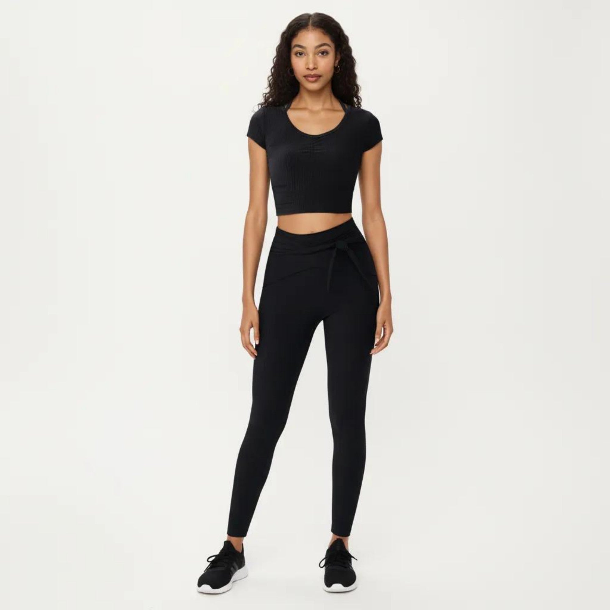 Anna-Kaci Active Women's Short Sleeve Ribbed Active Crop Top with Scoop Neck and Back Strap Detail