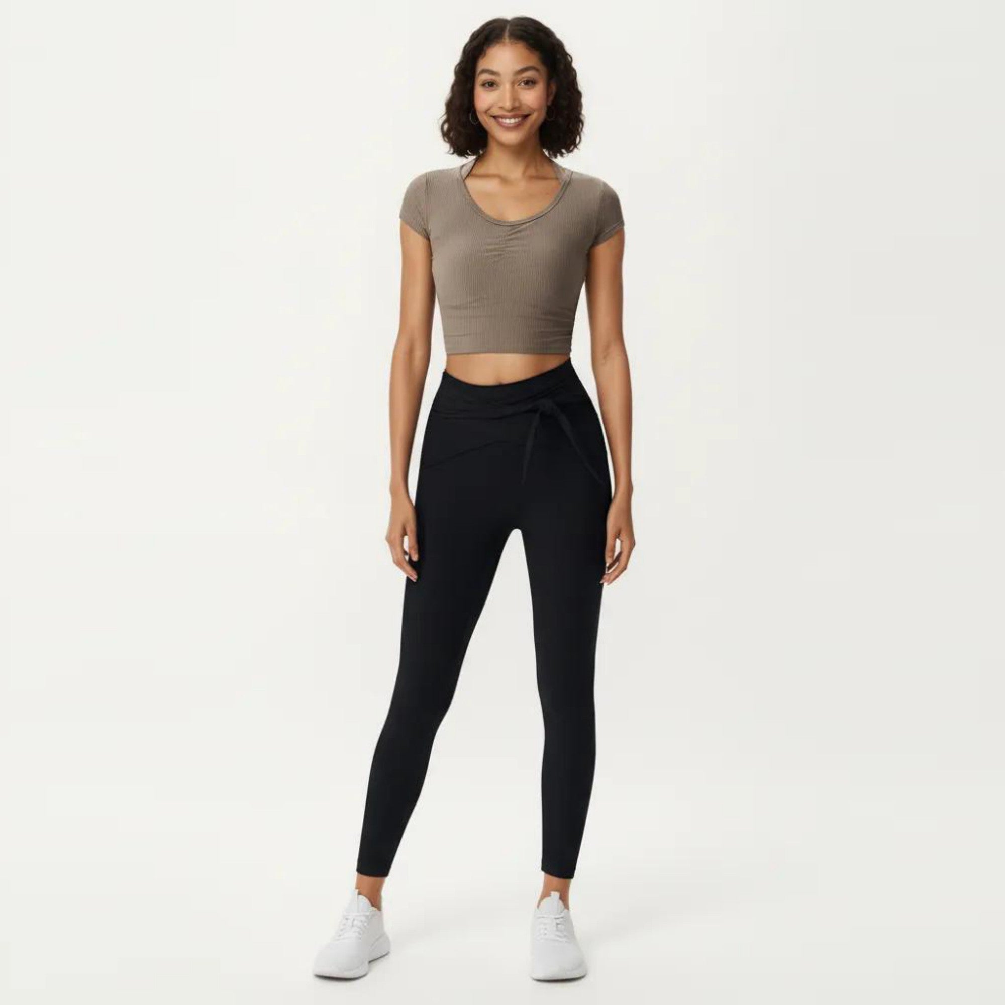 Anna-Kaci Active Women's Short Sleeve Ribbed Active Crop Top with Scoop Neck and Back Strap Detail