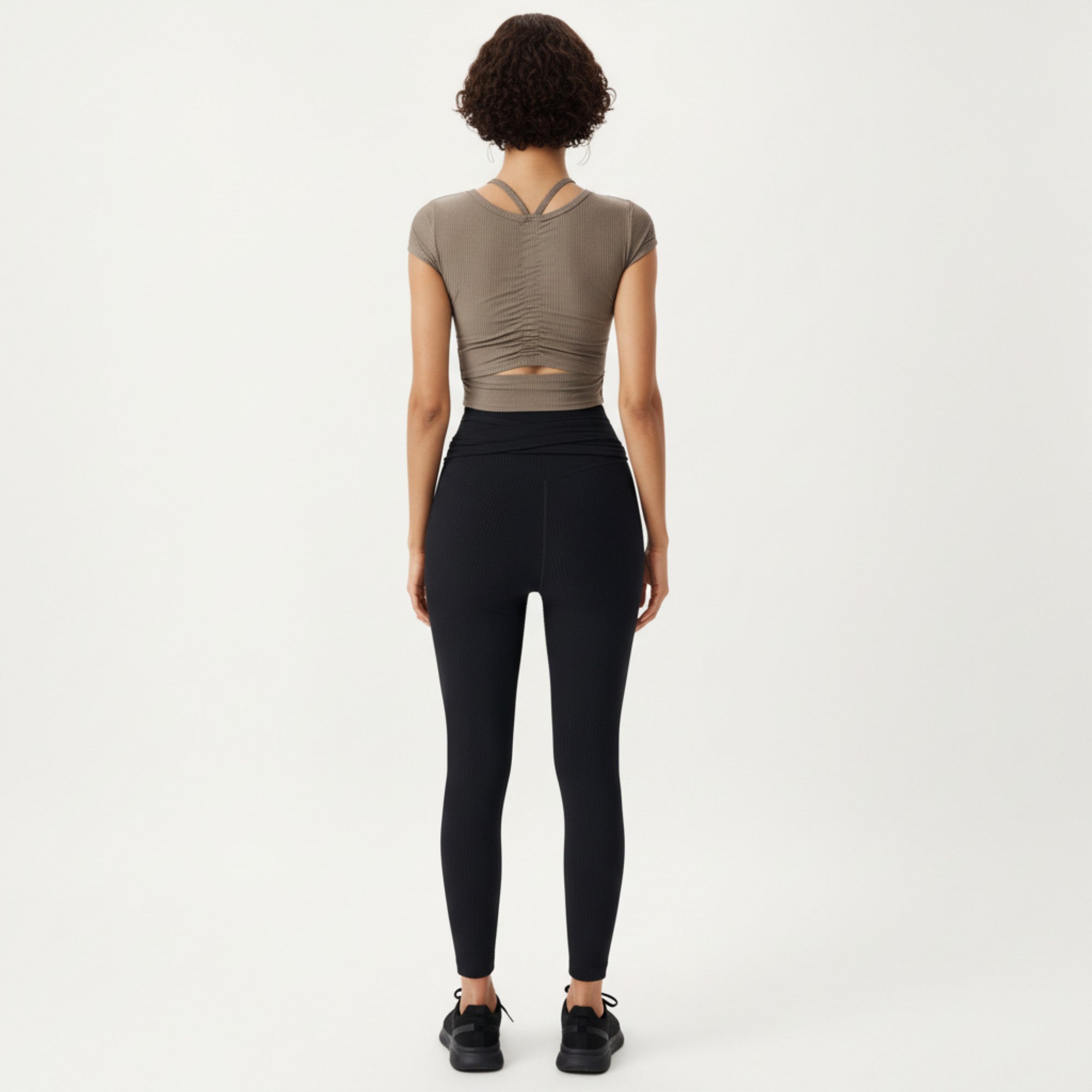 Anna-Kaci Active Women's Short Sleeve Ribbed Active Crop Top with Scoop Neck and Back Strap Detail