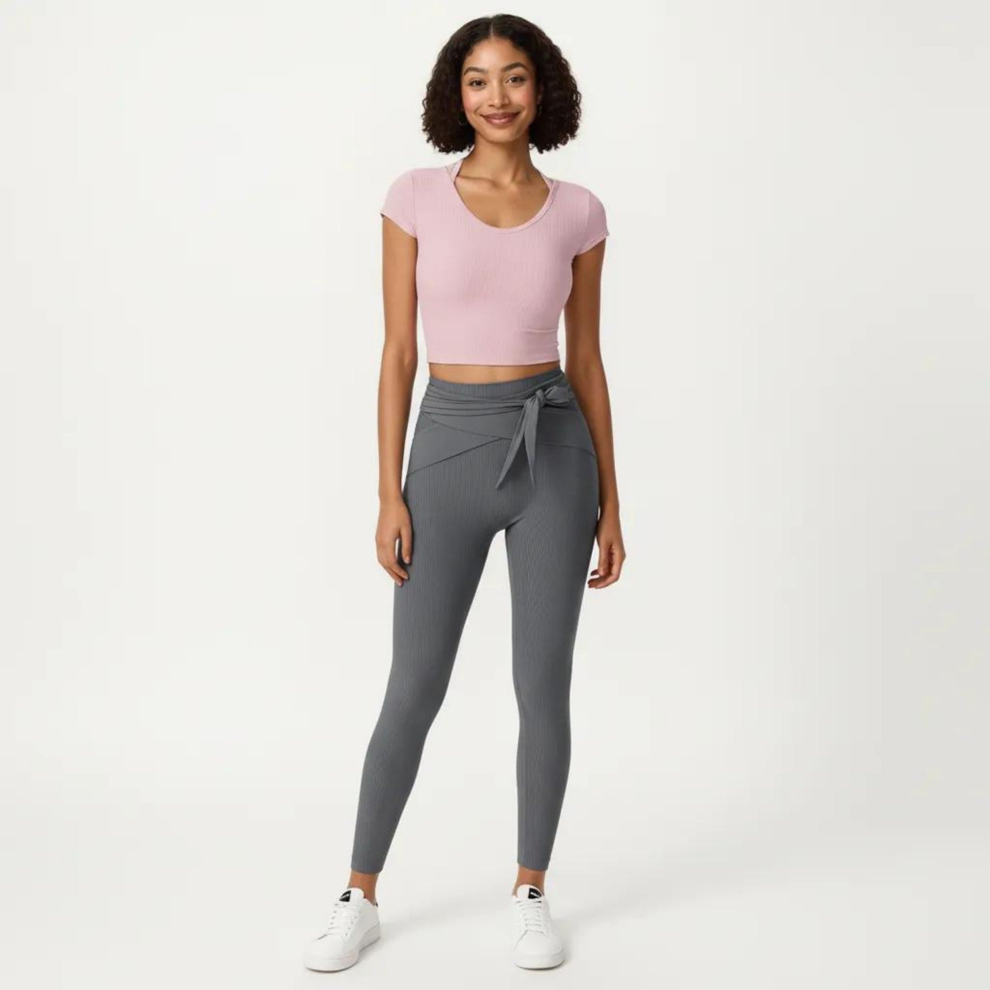 Anna-Kaci Active Women's Short Sleeve Ribbed Active Crop Top with Scoop Neck and Back Strap Detail