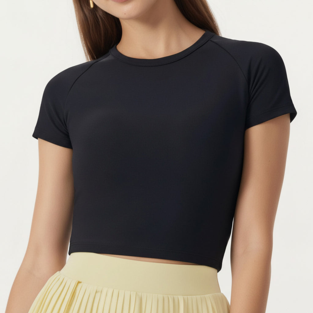 Anna-Kaci Active Women's Short Sleeve Cropped Active Top with Open Back Tie Detail and Stretch Fit