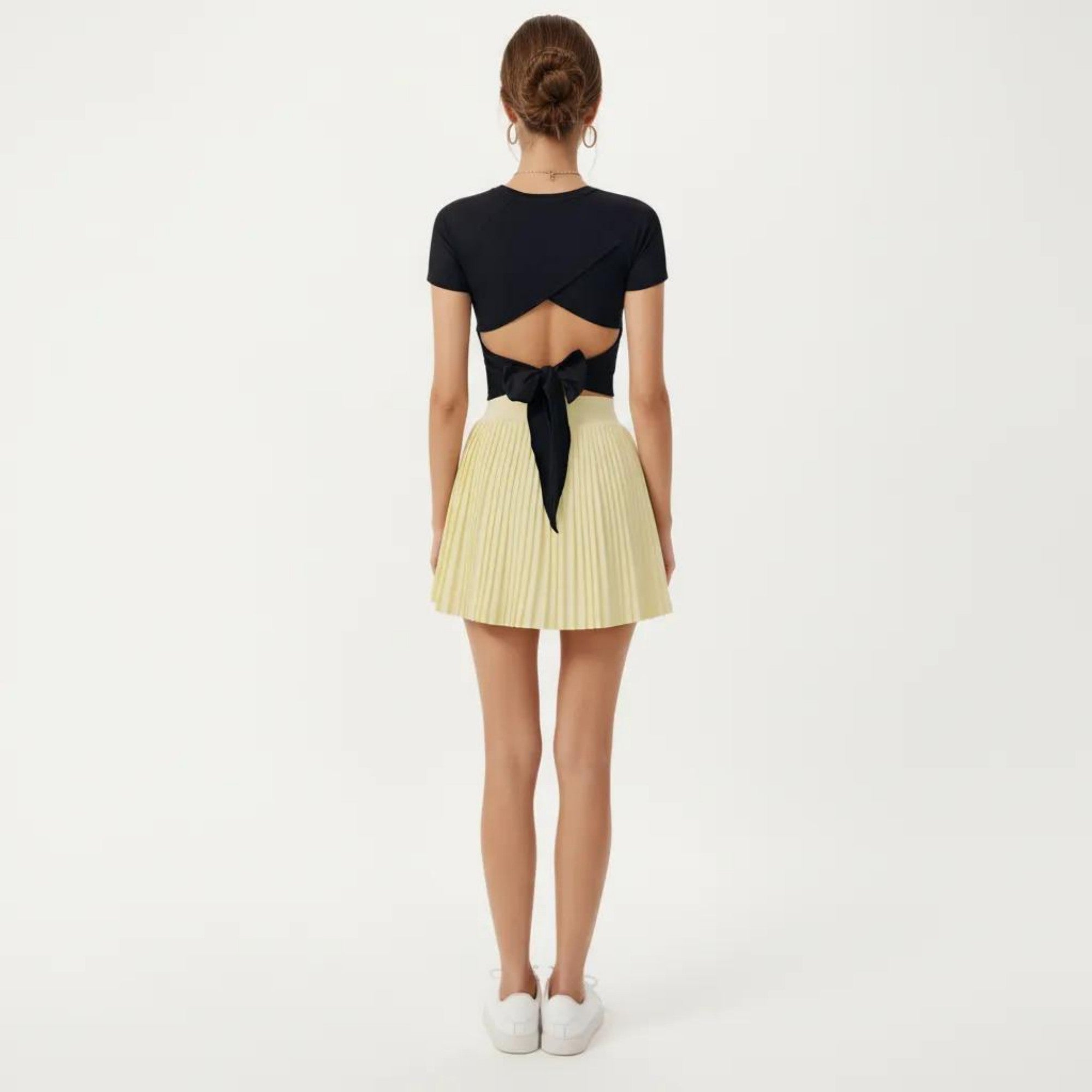Anna-Kaci Active Women's Short Sleeve Cropped Active Top with Open Back Tie Detail and Stretch Fit