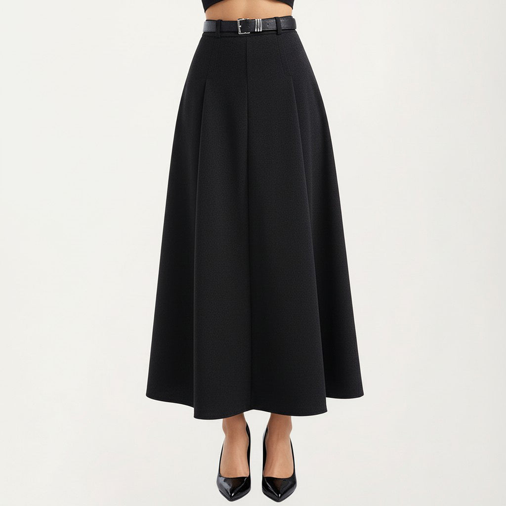 Anna-Kaci High Waist A-Line Maxi Skirt with Belted Waist and Structured Panels