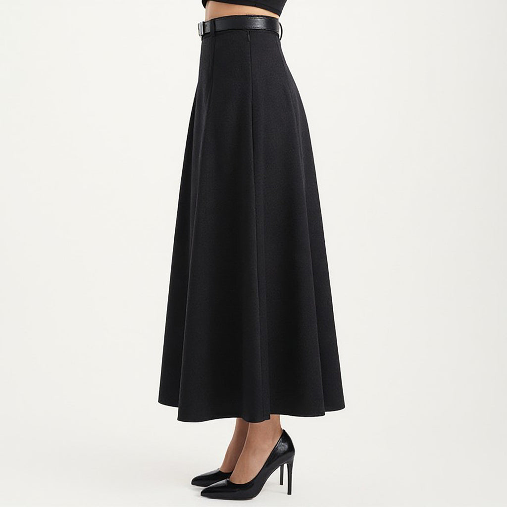 Anna-Kaci High Waist A-Line Maxi Skirt with Belted Waist and Structured Panels