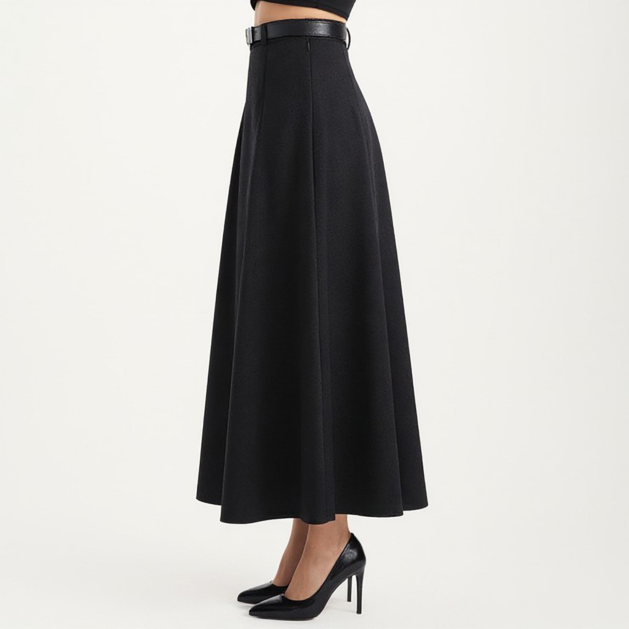 Anna-Kaci High Waist A-Line Maxi Skirt with Belted Waist and Structured Panels