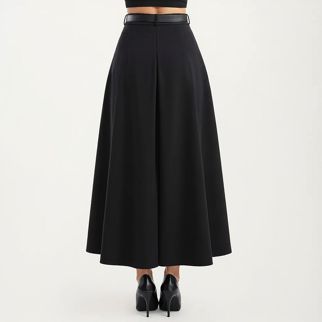 Anna-Kaci High Waist A-Line Maxi Skirt with Belted Waist and Structured Panels