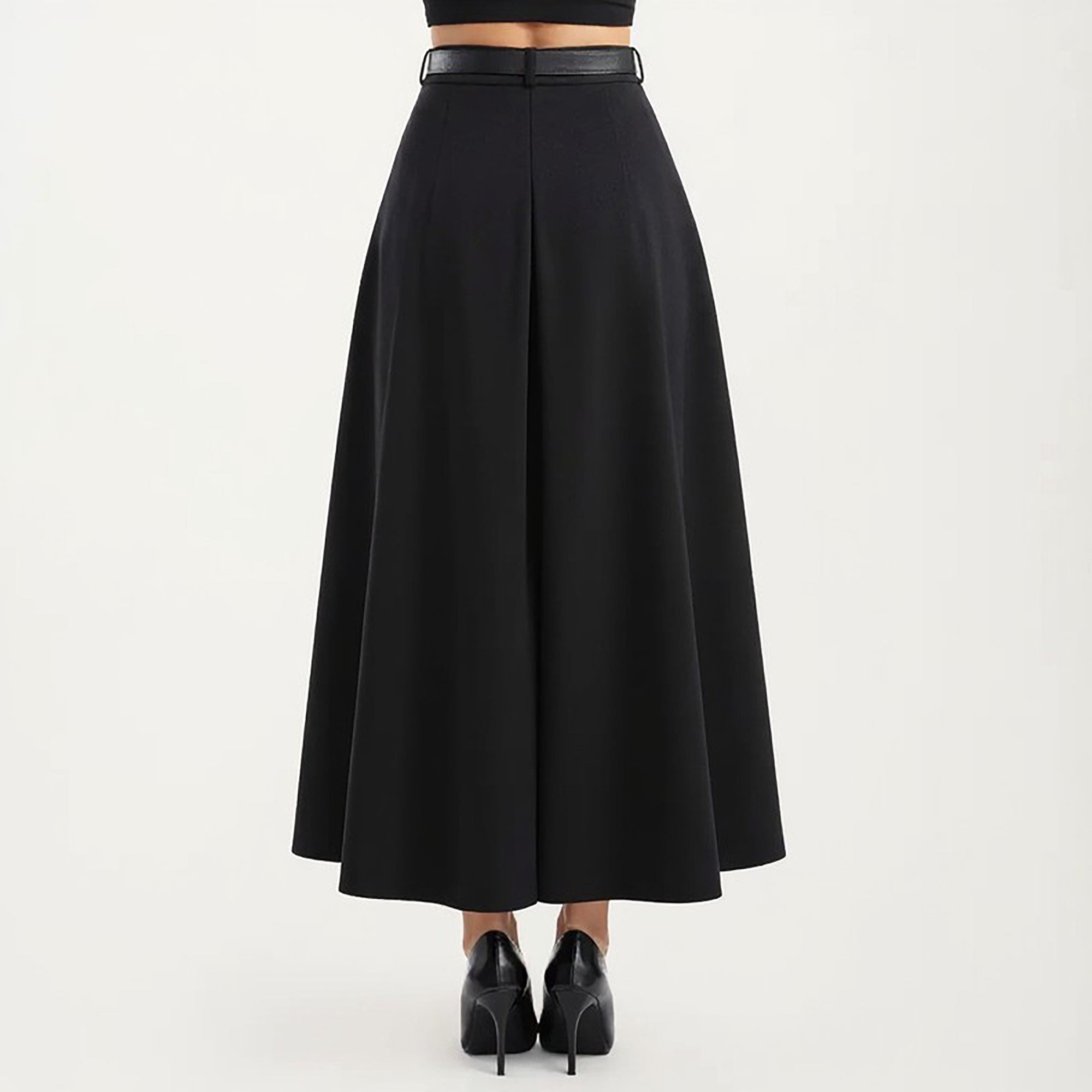 Anna-Kaci High Waist A-Line Maxi Skirt with Belted Waist and Structured Panels