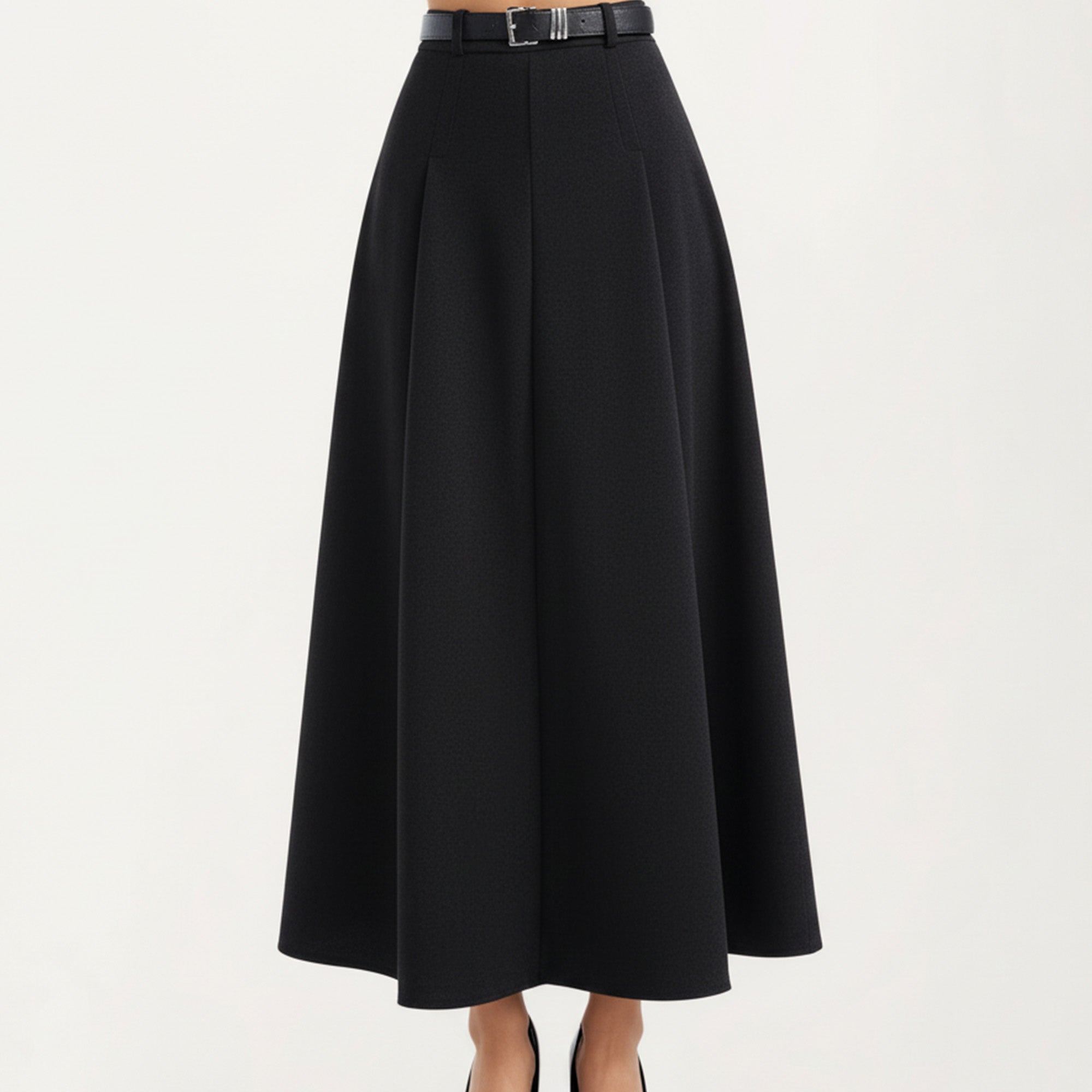 Anna-Kaci High Waist A-Line Maxi Skirt with Belted Waist and Structured Panels