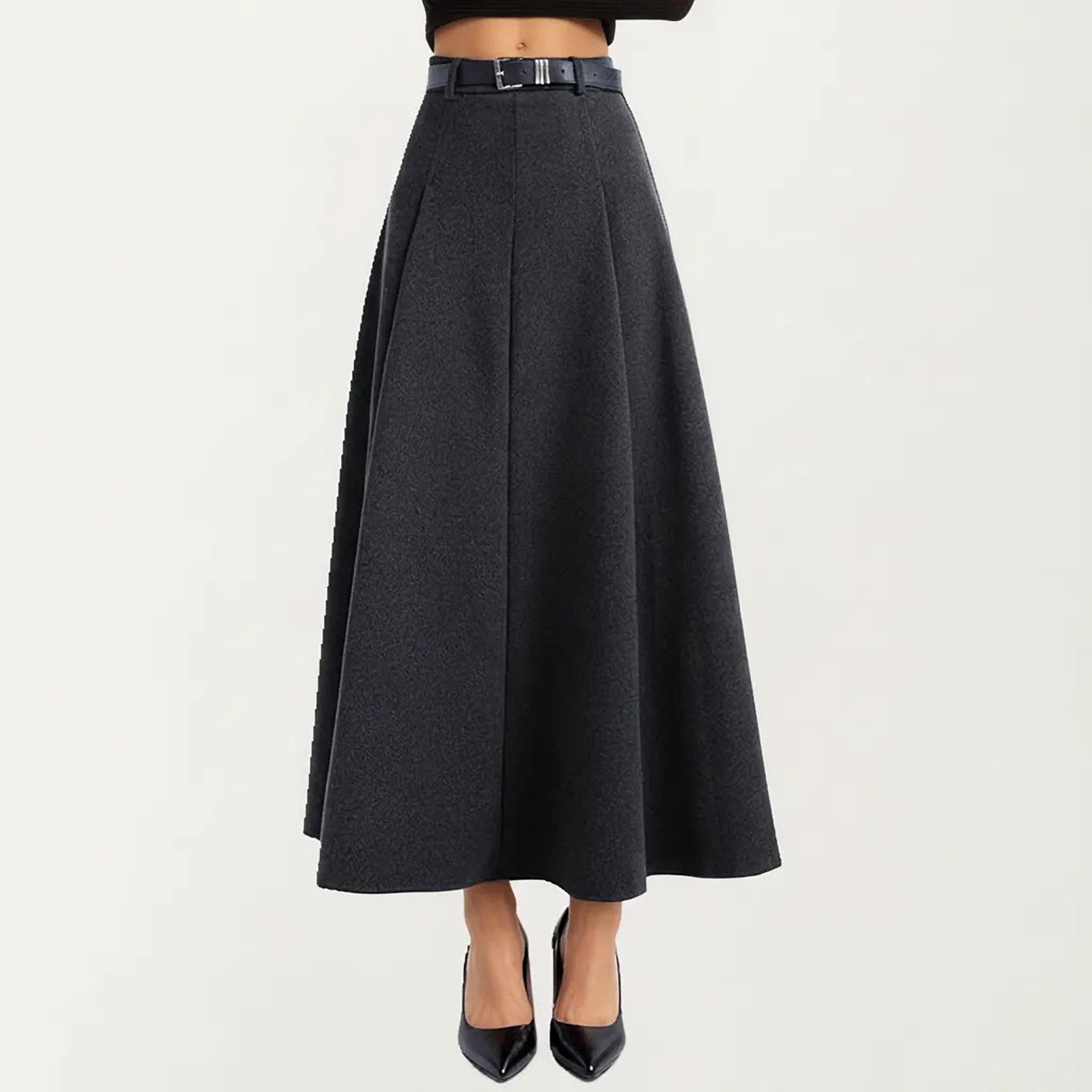 Anna-Kaci High Waist A-Line Maxi Skirt with Belted Waist and Structured Panels
