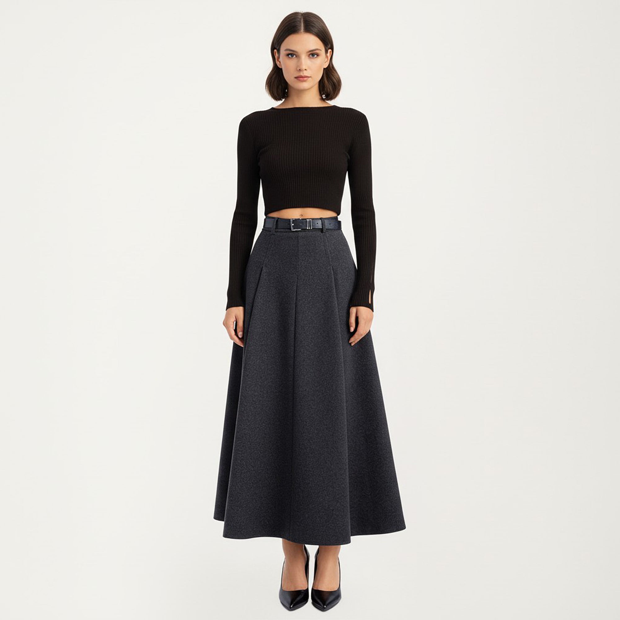 Anna-Kaci High Waist A-Line Maxi Skirt with Belted Waist and Structured Panels