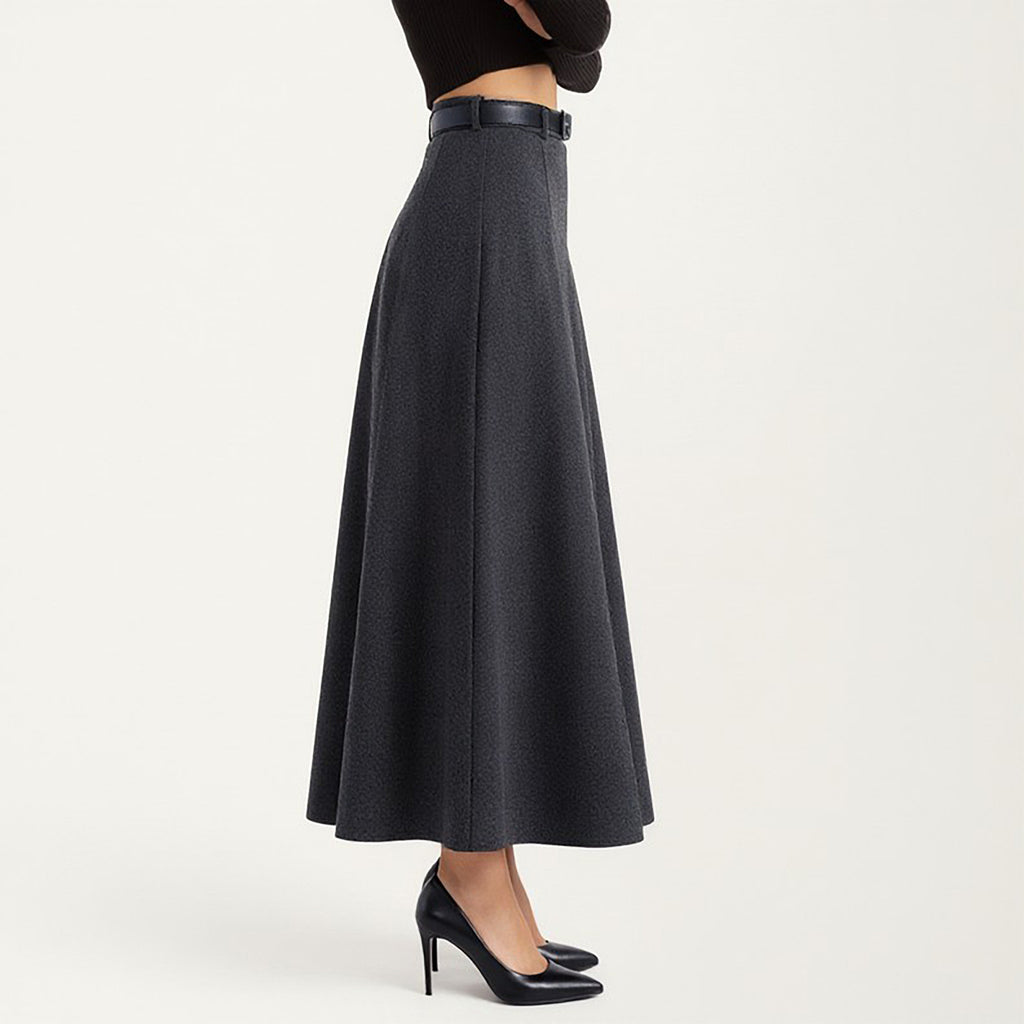 Anna-Kaci High Waist A-Line Maxi Skirt with Belted Waist and Structured Panels