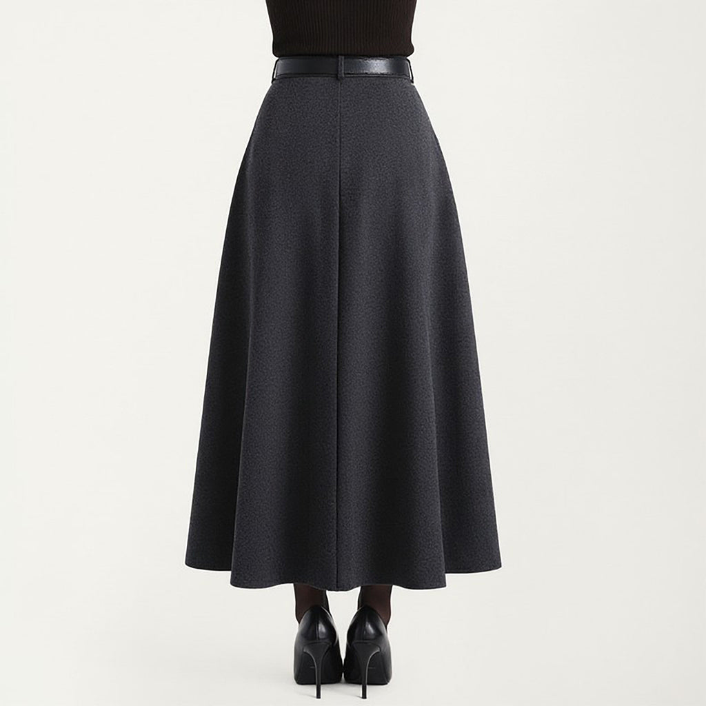Anna-Kaci High Waist A-Line Maxi Skirt with Belted Waist and Structured Panels