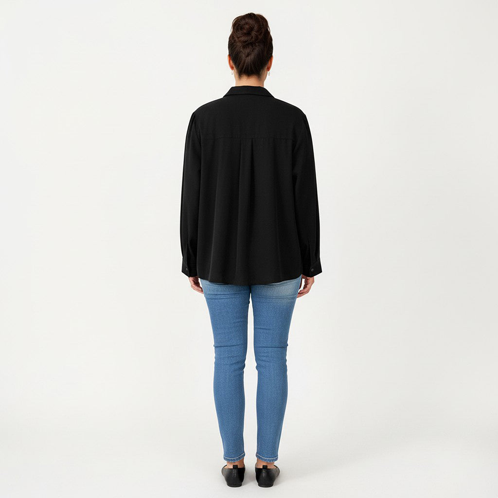 Anna-Kaci Women's Plus Size Long Sleeve Blouse with Lace Trim Detail Relaxed Fit Soft Draped Fabric