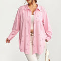Anna-Kaci Women's Plus Size Bow Print Long Sleeve Button Down Shirt with Relaxed Fit and Soft Fabric